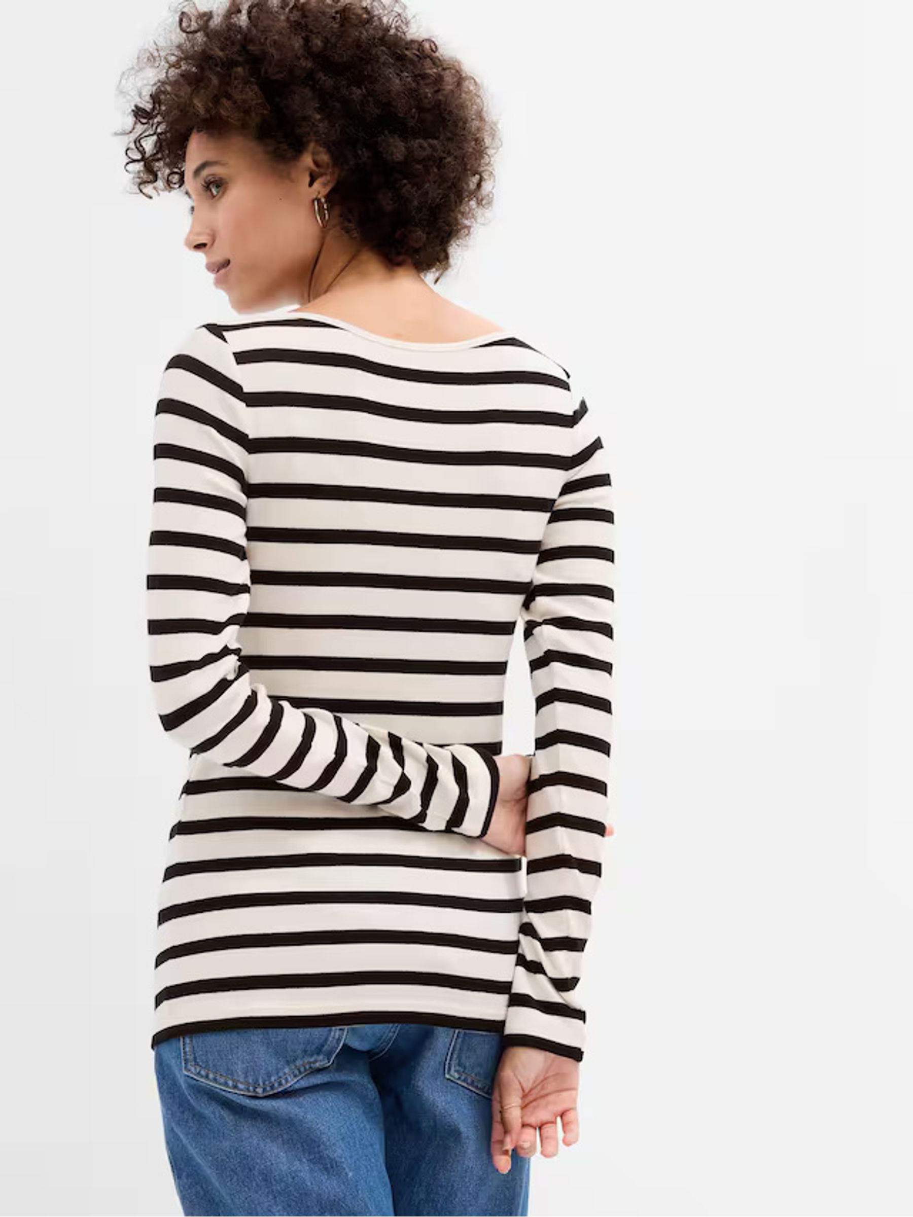 White Stripe Long Sleeve Boat Neck Top - Image 2 of 2