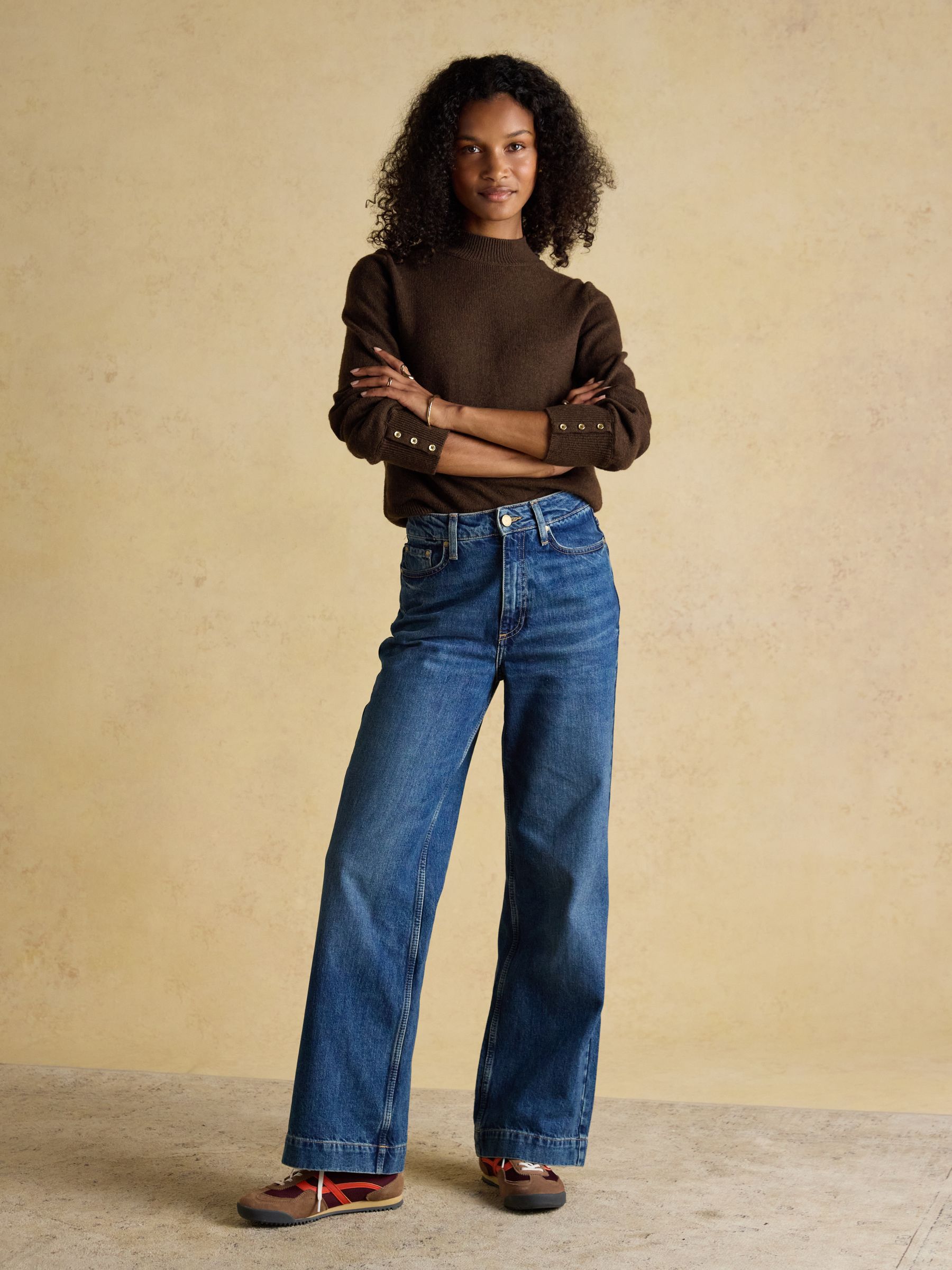 Enid Chocolate Brown Cotton-Rich High Neck Jumper - Image 3 of 9