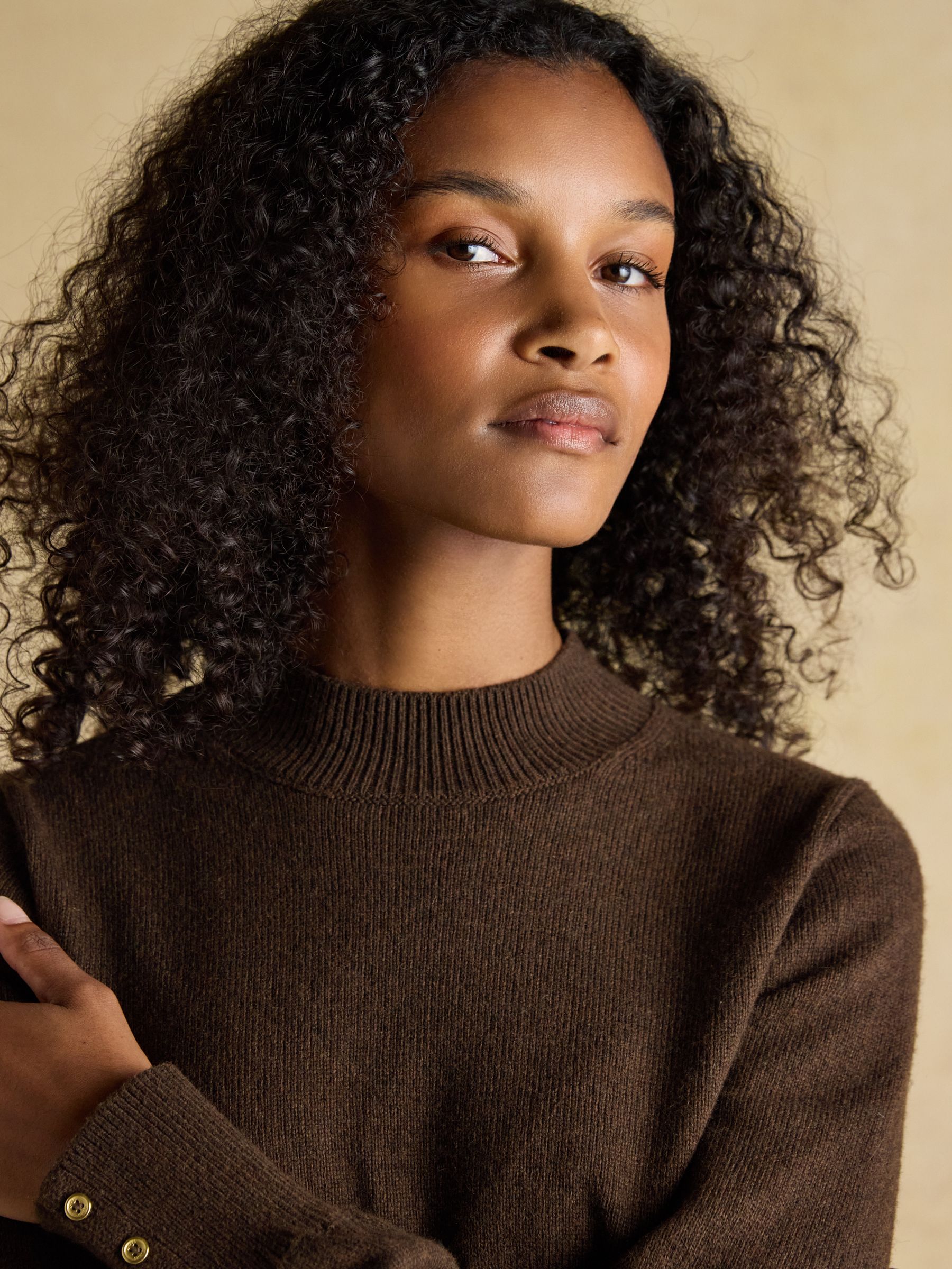 Enid Chocolate Brown Cotton-Rich High Neck Jumper - Image 5 of 9