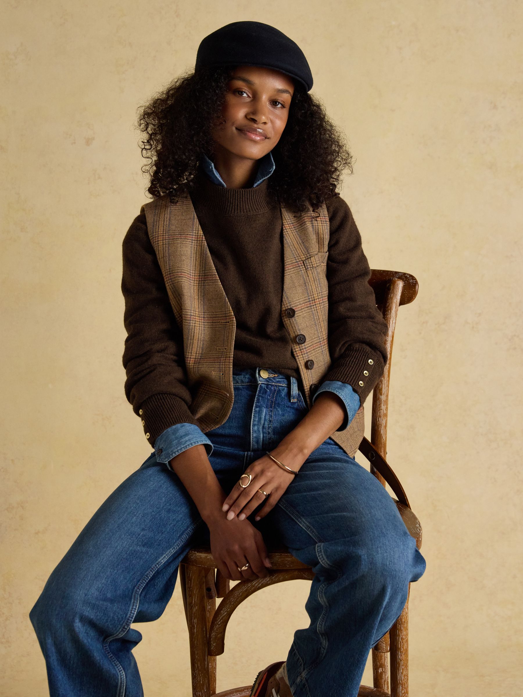 Enid Chocolate Brown Cotton-Rich High Neck Jumper - Image 6 of 9