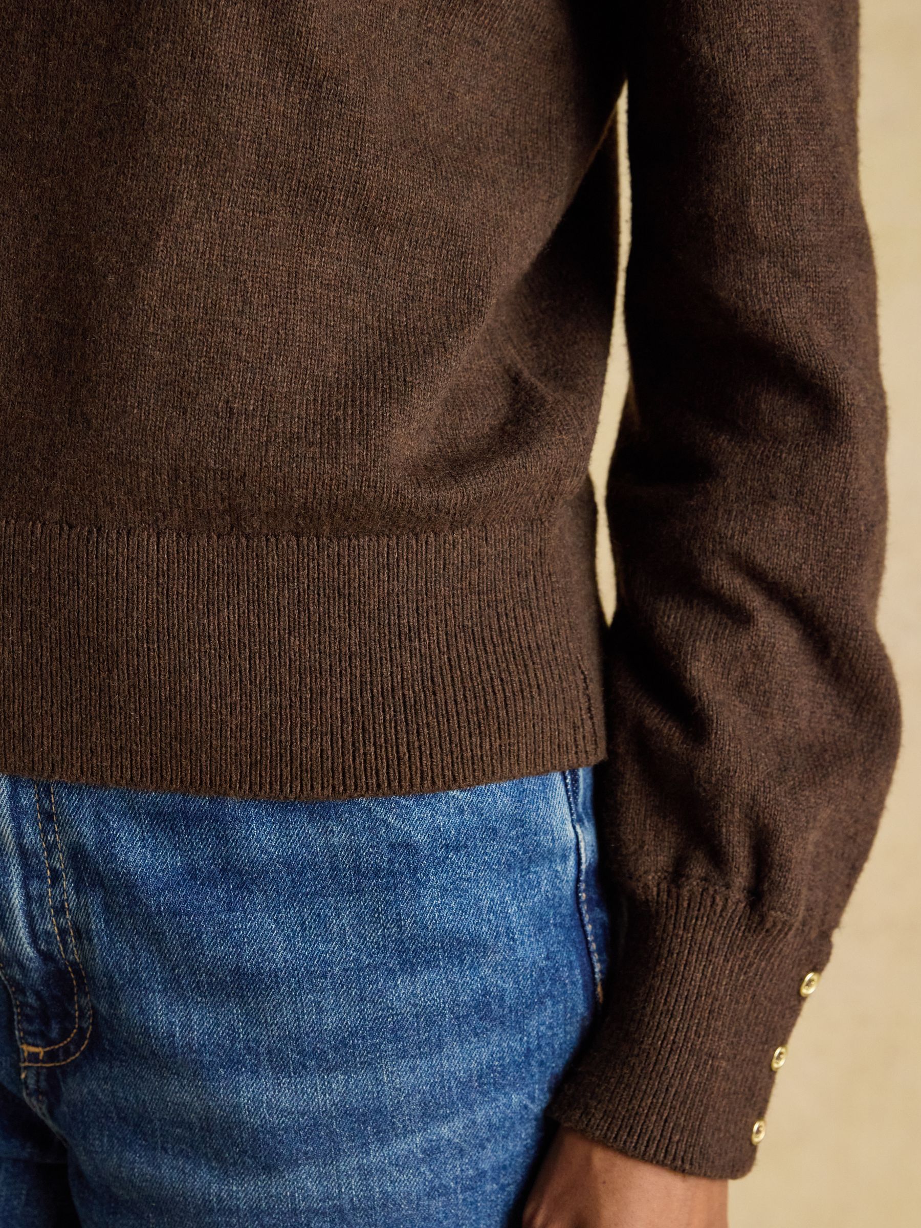 Enid Chocolate Brown Cotton-Rich High Neck Jumper - Image 7 of 9