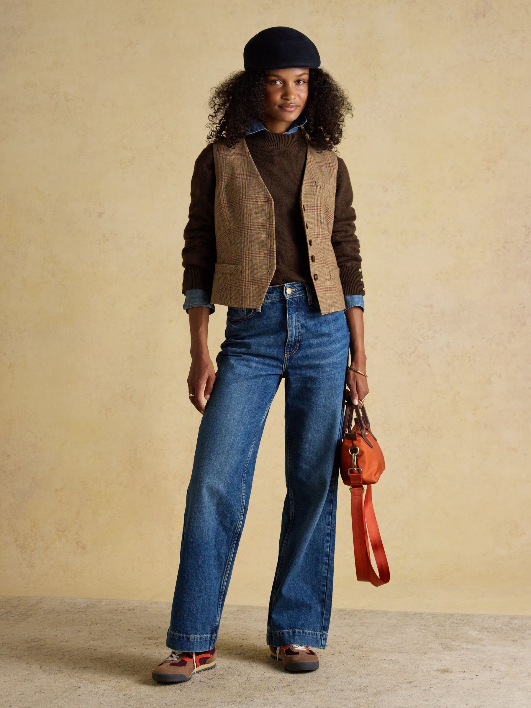 Enid Chocolate Brown Cotton-Rich High Neck Jumper - Image 8 of 9