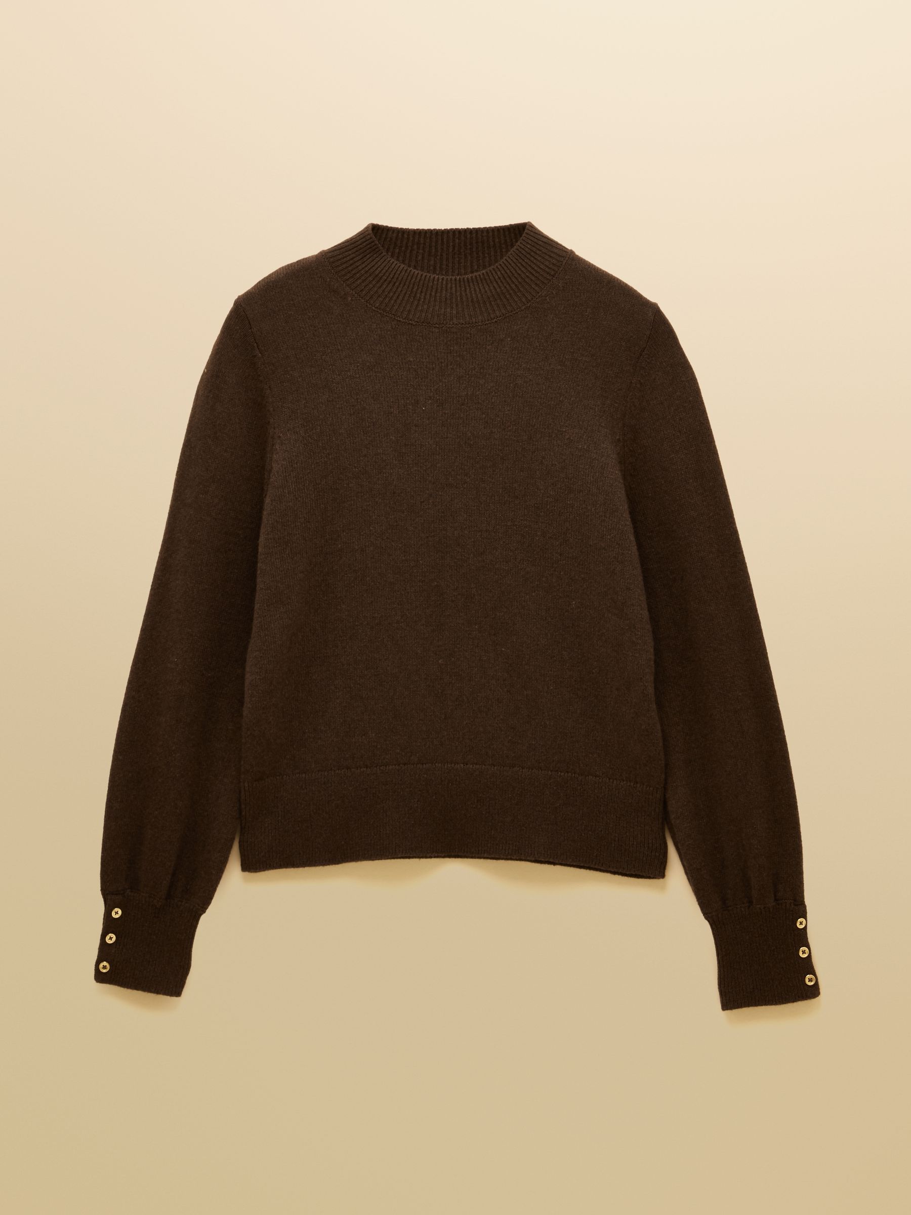 Enid Chocolate Brown Cotton-Rich High Neck Jumper - Image 9 of 9