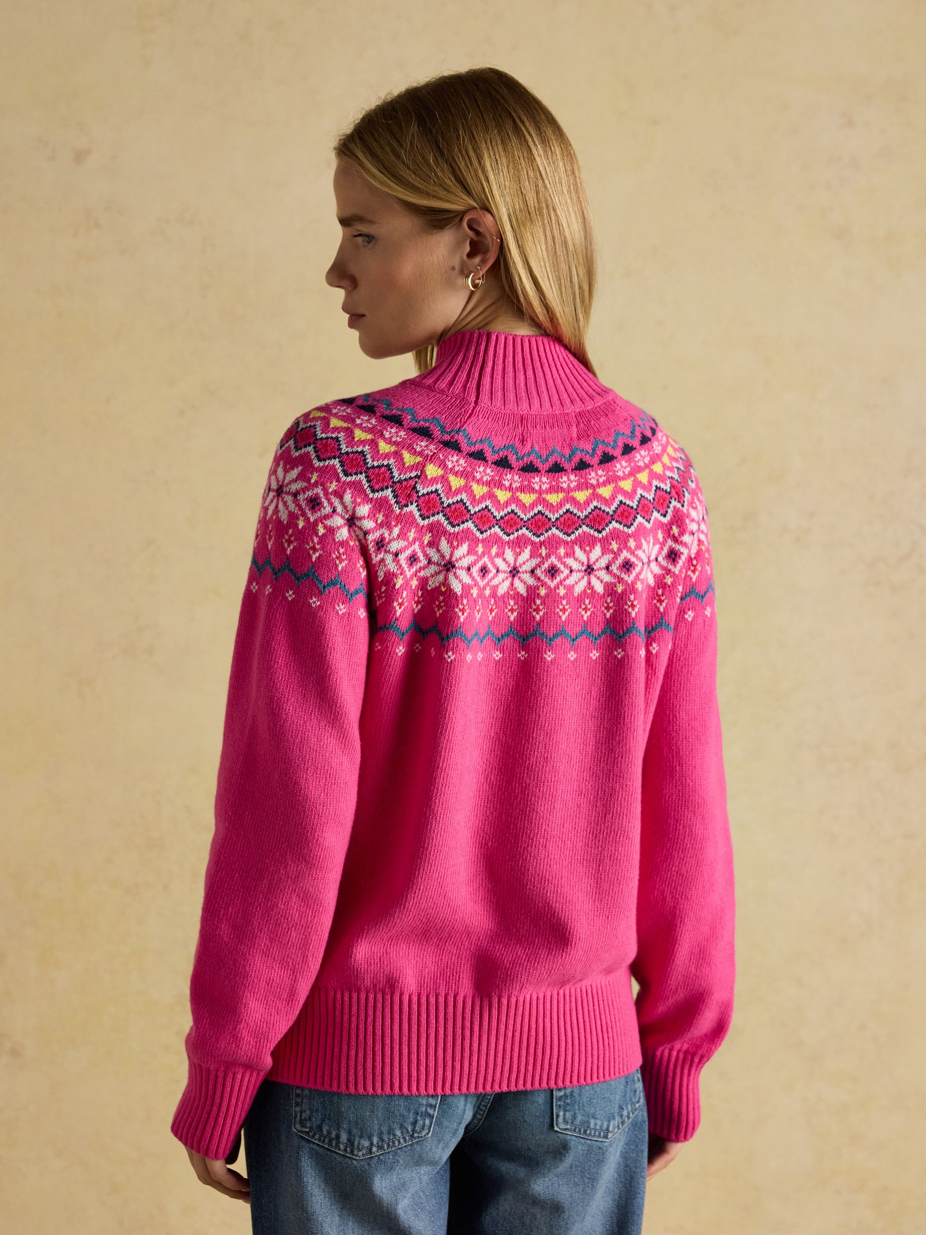 Alba Pink Fair Isle High Neck Cotton-Blend Jumper - Image 2 of 8 Alba Pink Fair Isle High Neck Cotton-Blend Jumper - Image 2 of 8