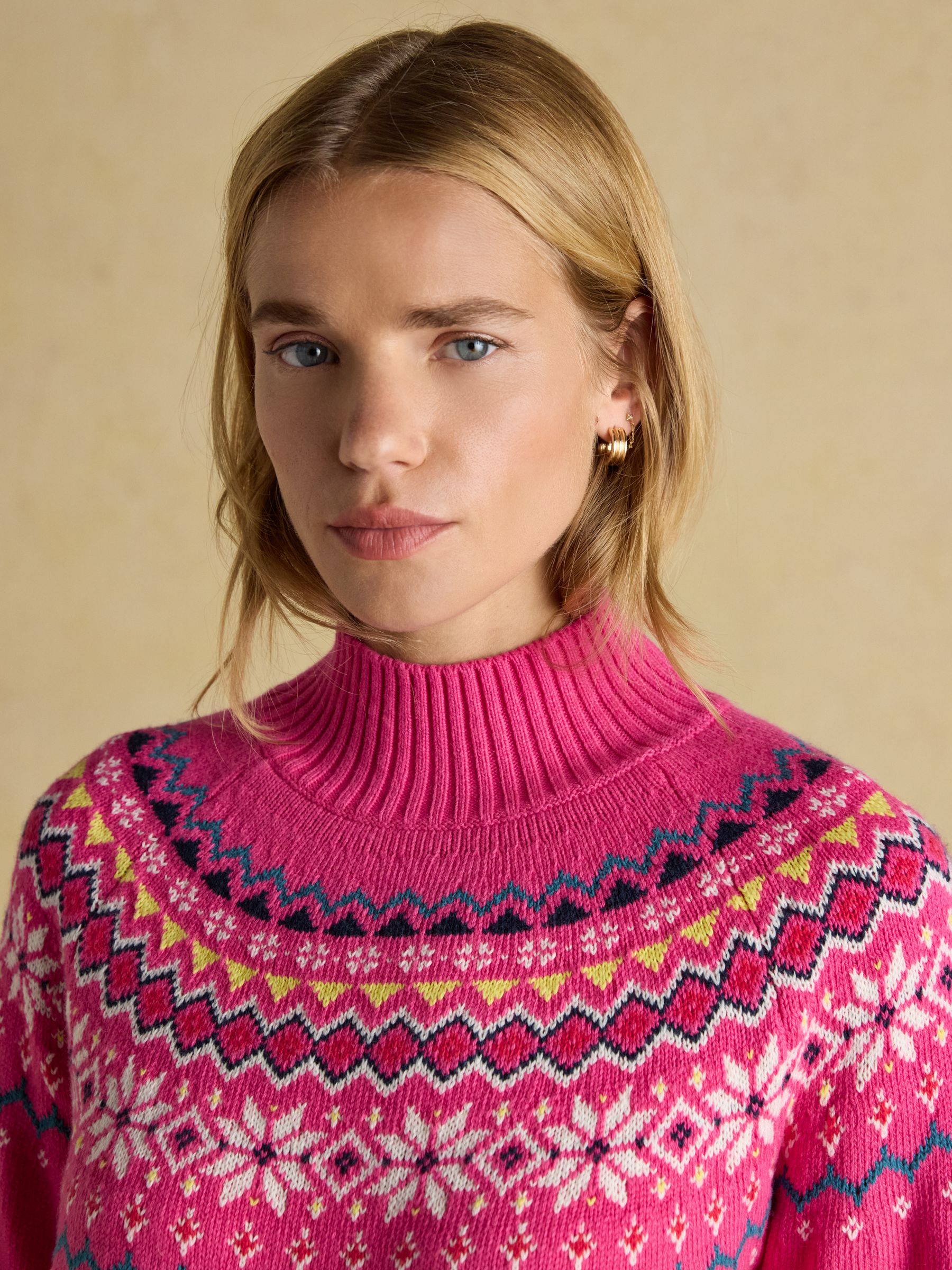 Alba Pink Fair Isle High Neck Cotton-Blend Jumper - Image 5 of 8