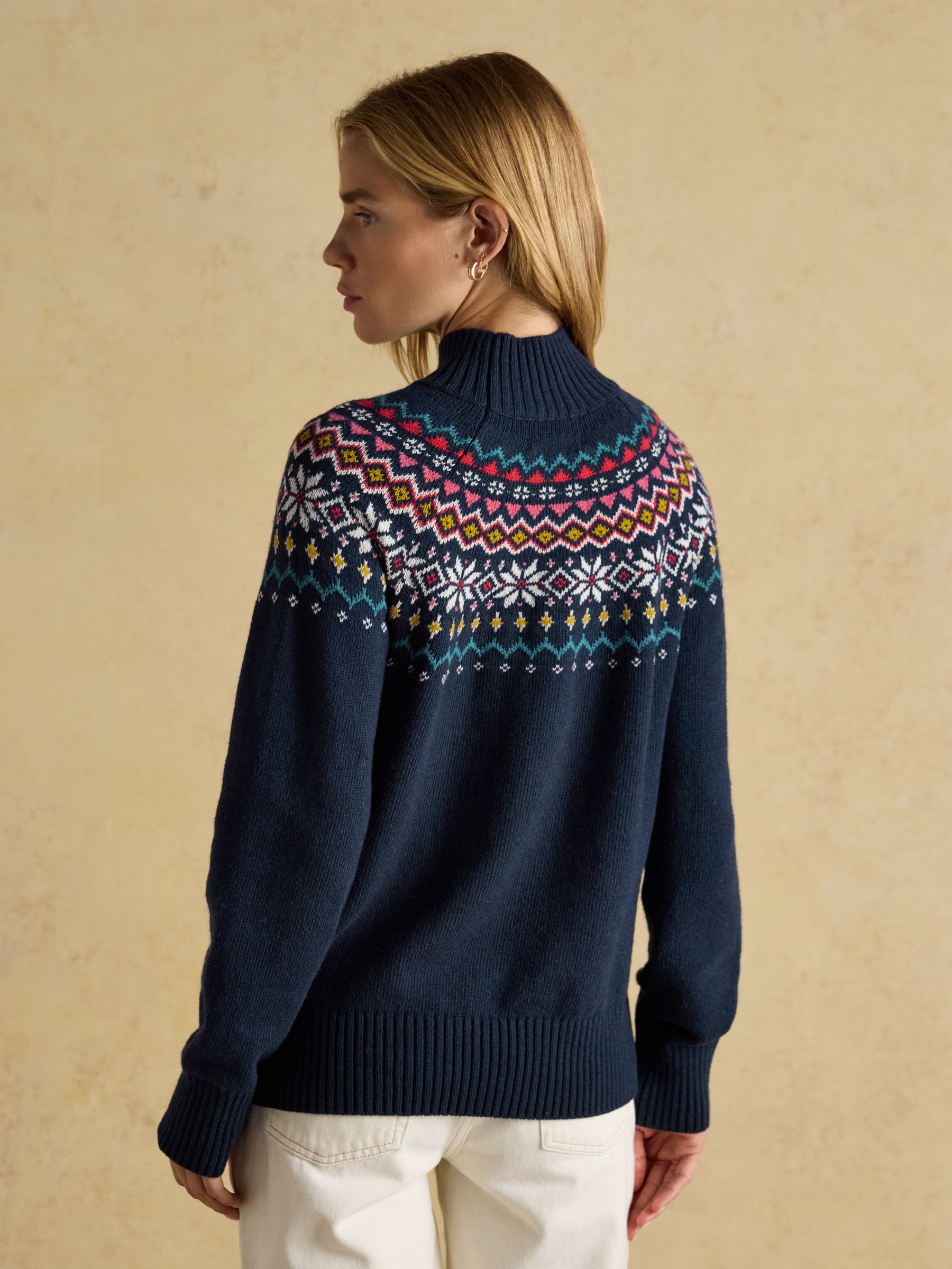 Alba Navy Fair Isle High Neck Cotton-Blend Jumper - Image 2 of 7 Alba Navy Fair Isle High Neck Cotton-Blend Jumper - Image 2 of 7