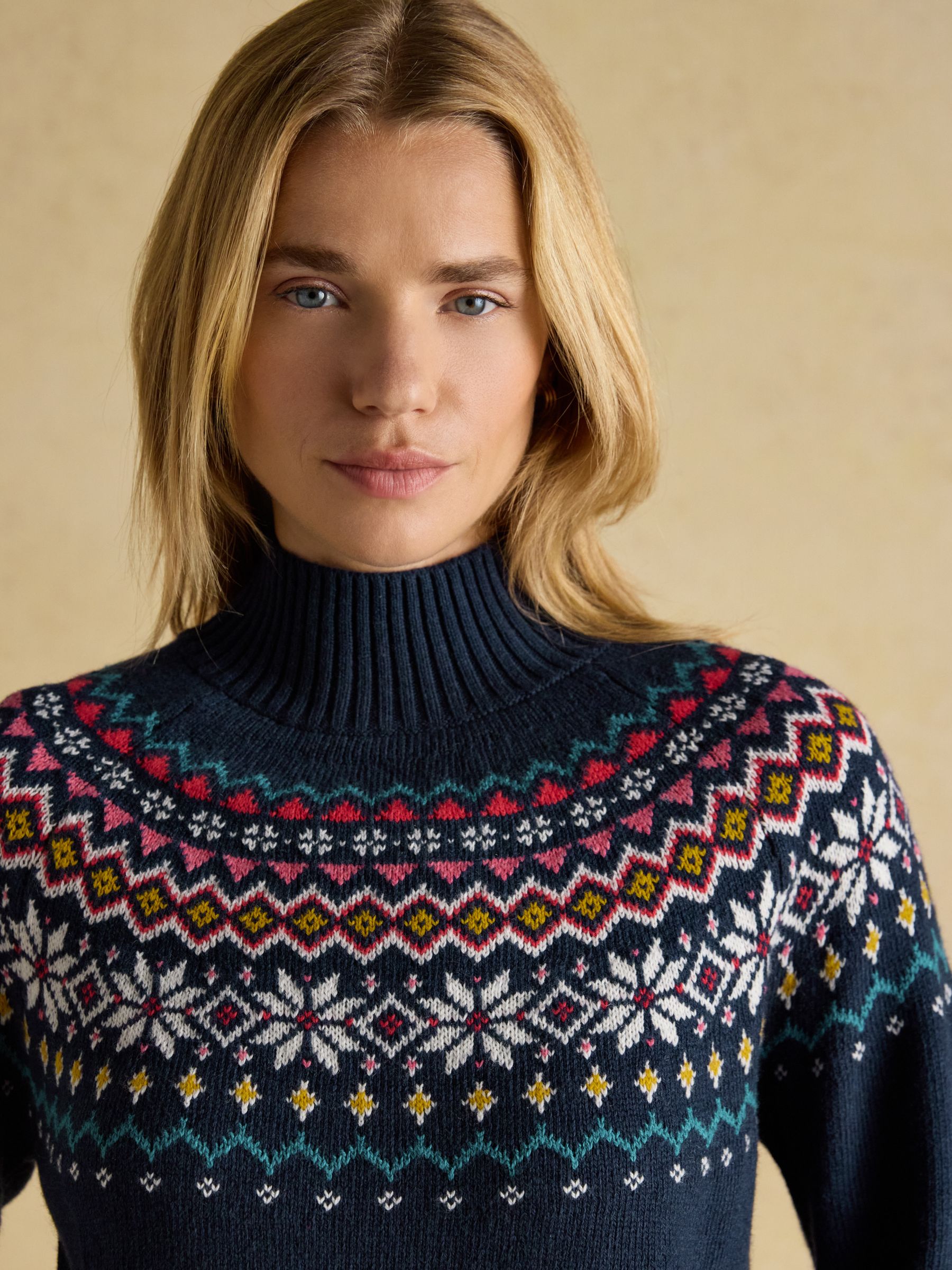 Alba Navy Fair Isle High Neck Cotton-Blend Jumper - Image 4 of 7