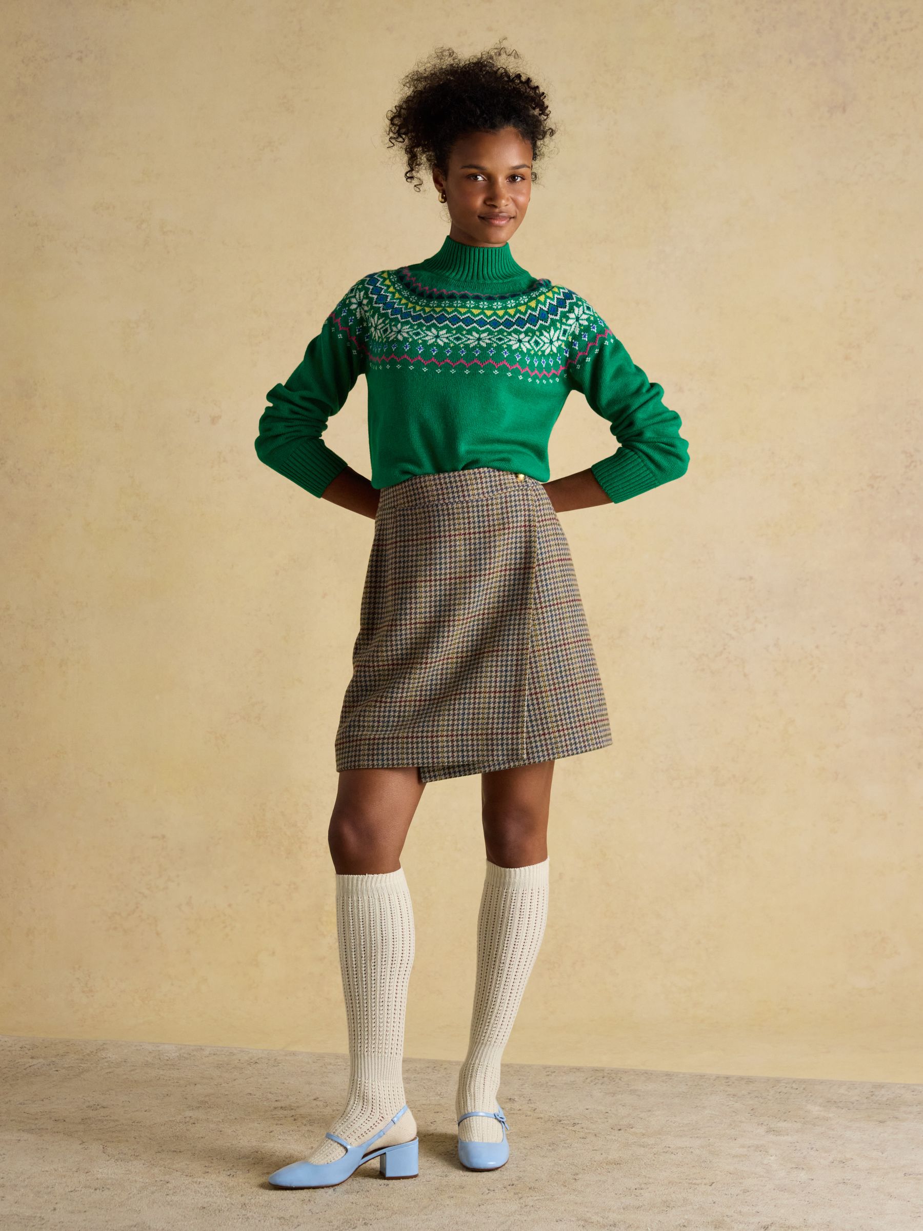 Alba Green Fair Isle High Neck Cotton-Blend Jumper - Image 3 of 8