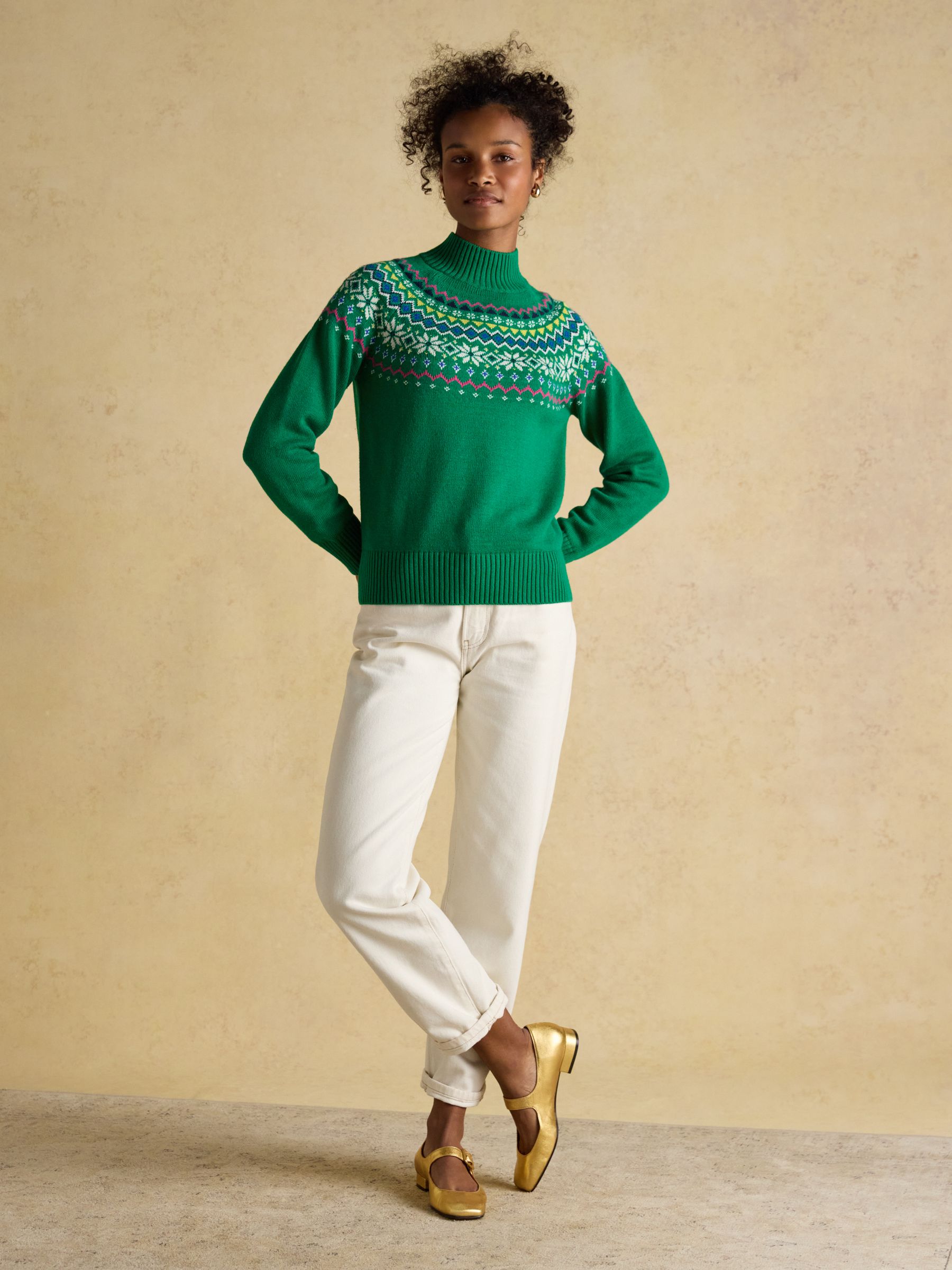 Alba Green Fair Isle High Neck Cotton-Blend Jumper - Image 5 of 8