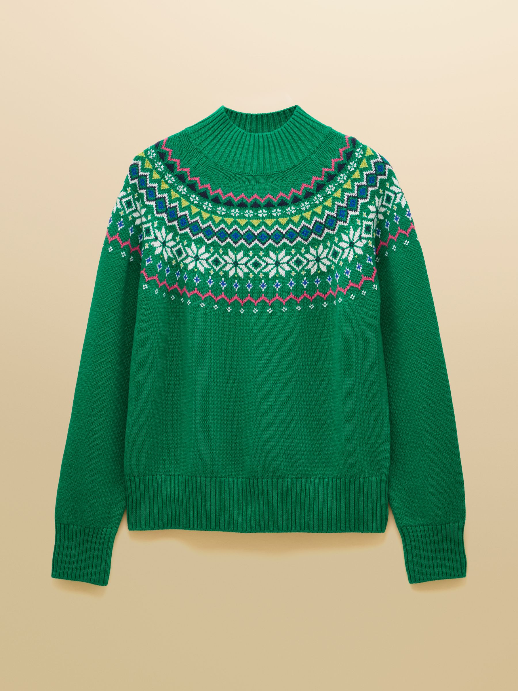 Alba Green Fair Isle High Neck Cotton-Blend Jumper - Image 8 of 8