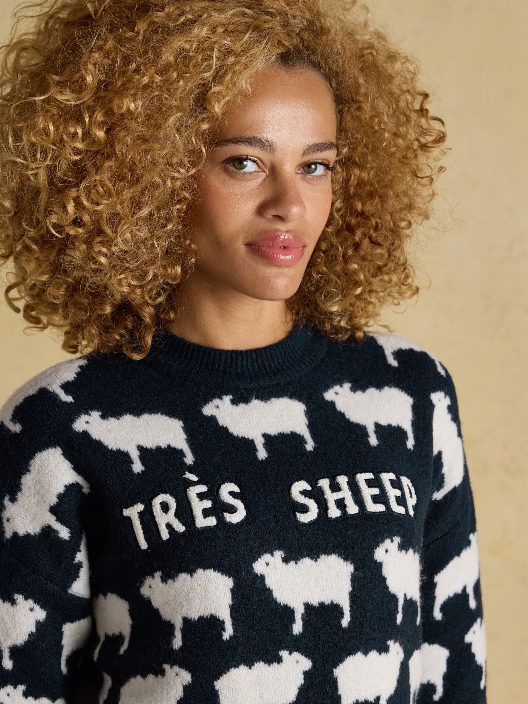 Knitted Navy Tres Sheep Jumper with Crew Neck - Image 8 of 10