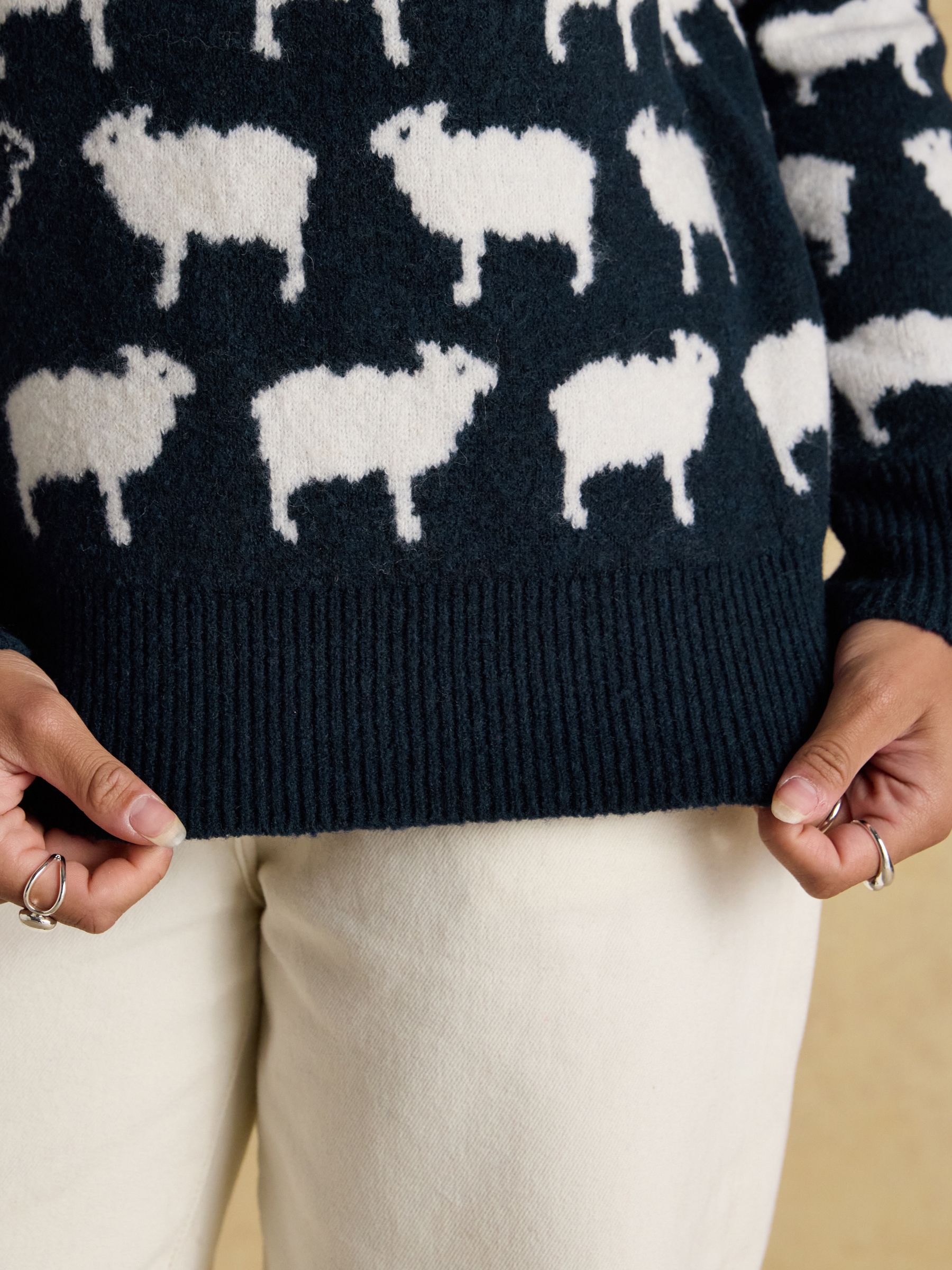 Knitted Navy Tres Sheep Jumper with Crew Neck - Image 9 of 10