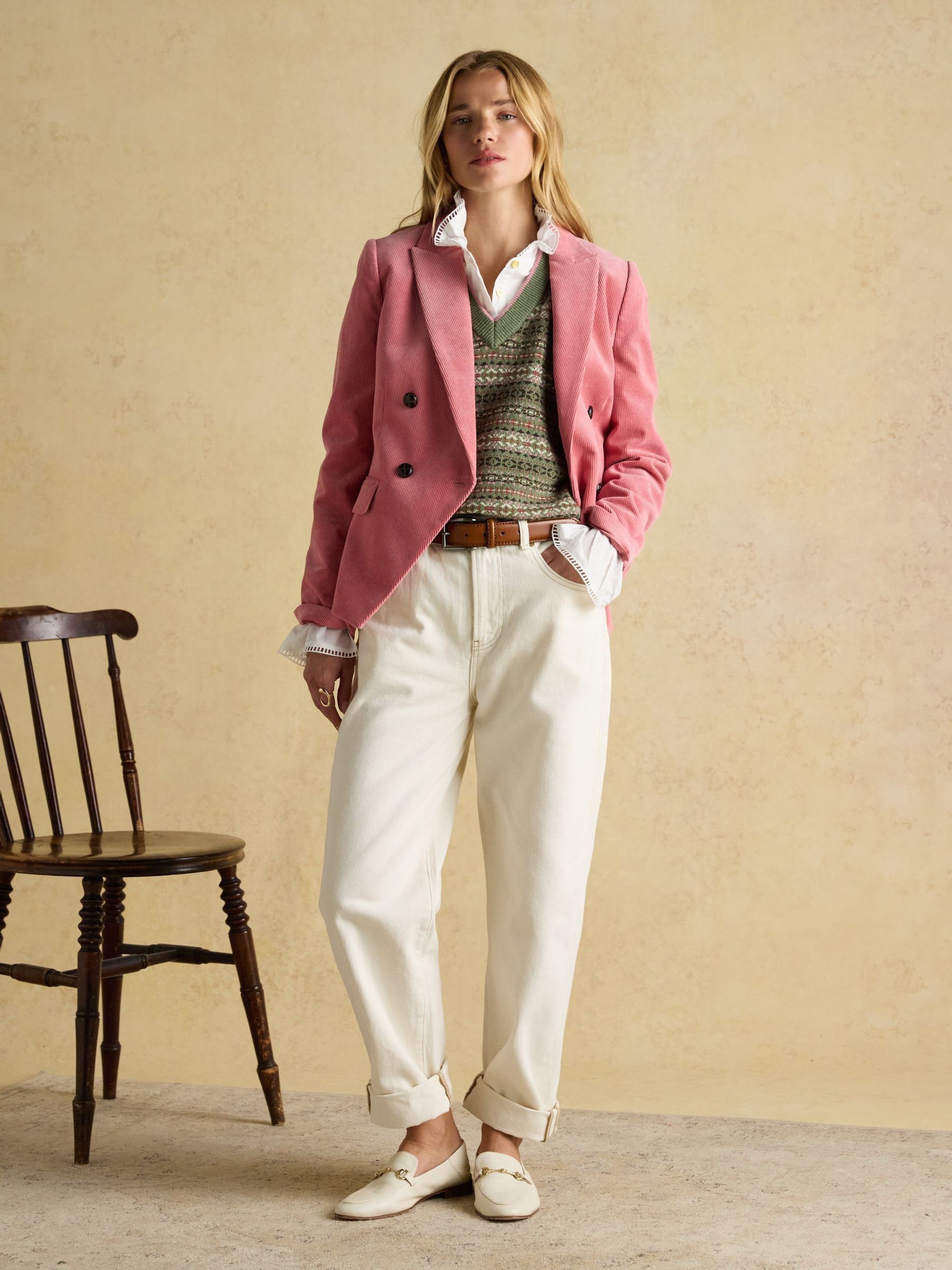 Islay Green V Neck Fair Isle Cotton Rich Knitted Vest - Image 6 of 8