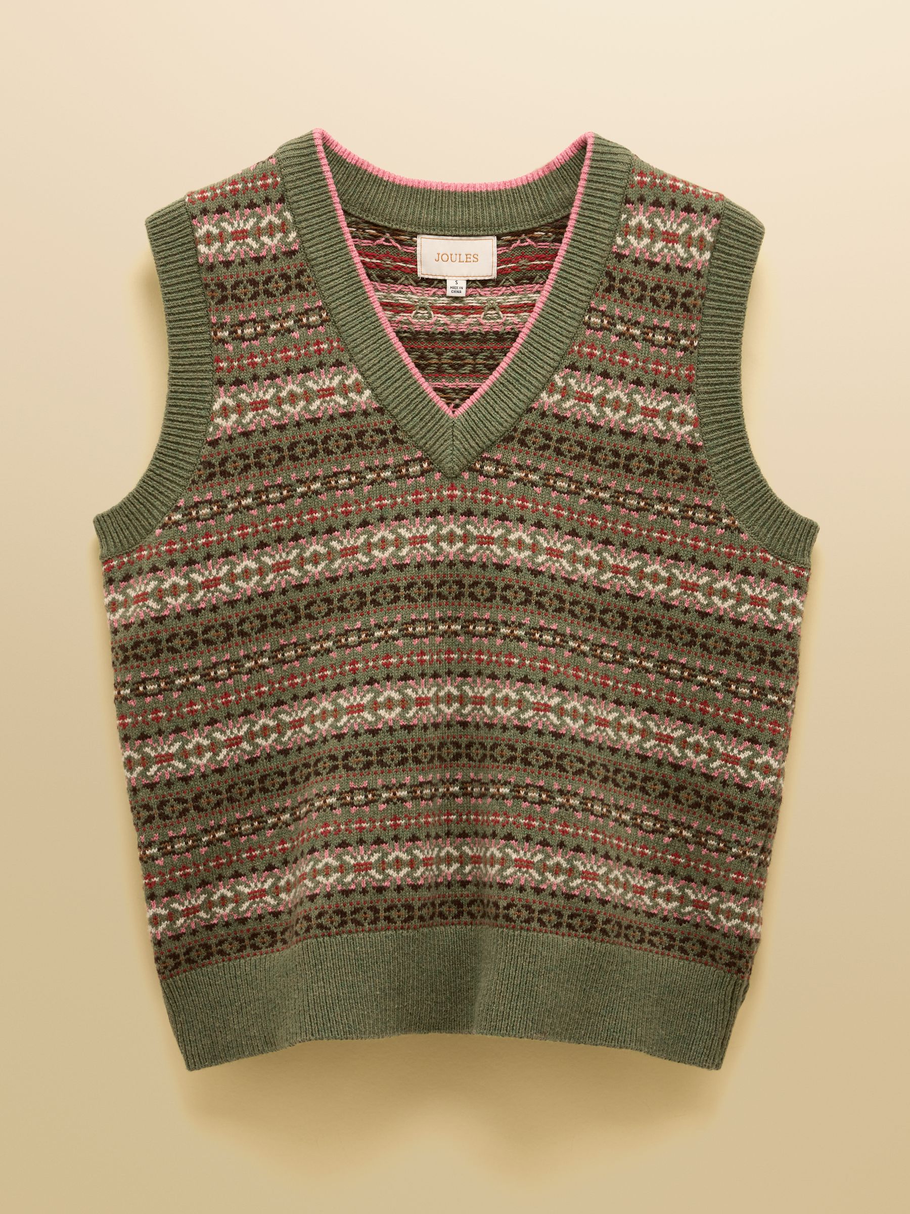 Islay Green V Neck Fair Isle Cotton Rich Knitted Vest - Image 7 of 8