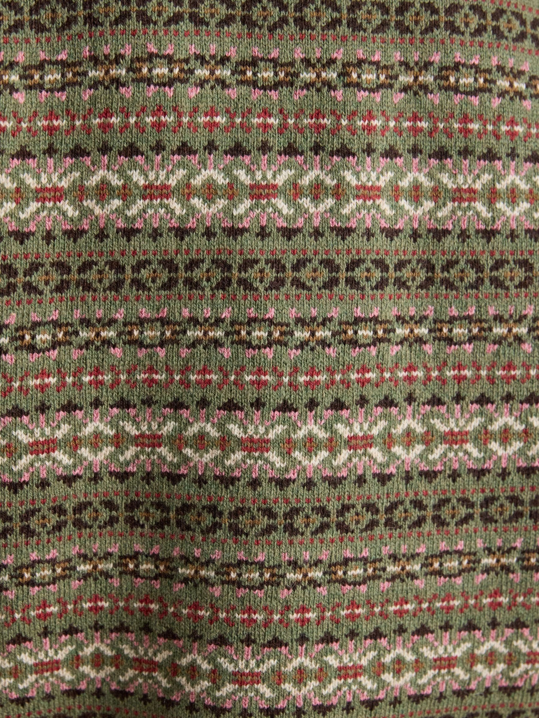 Islay Green V Neck Fair Isle Cotton Rich Knitted Vest - Image 8 of 8