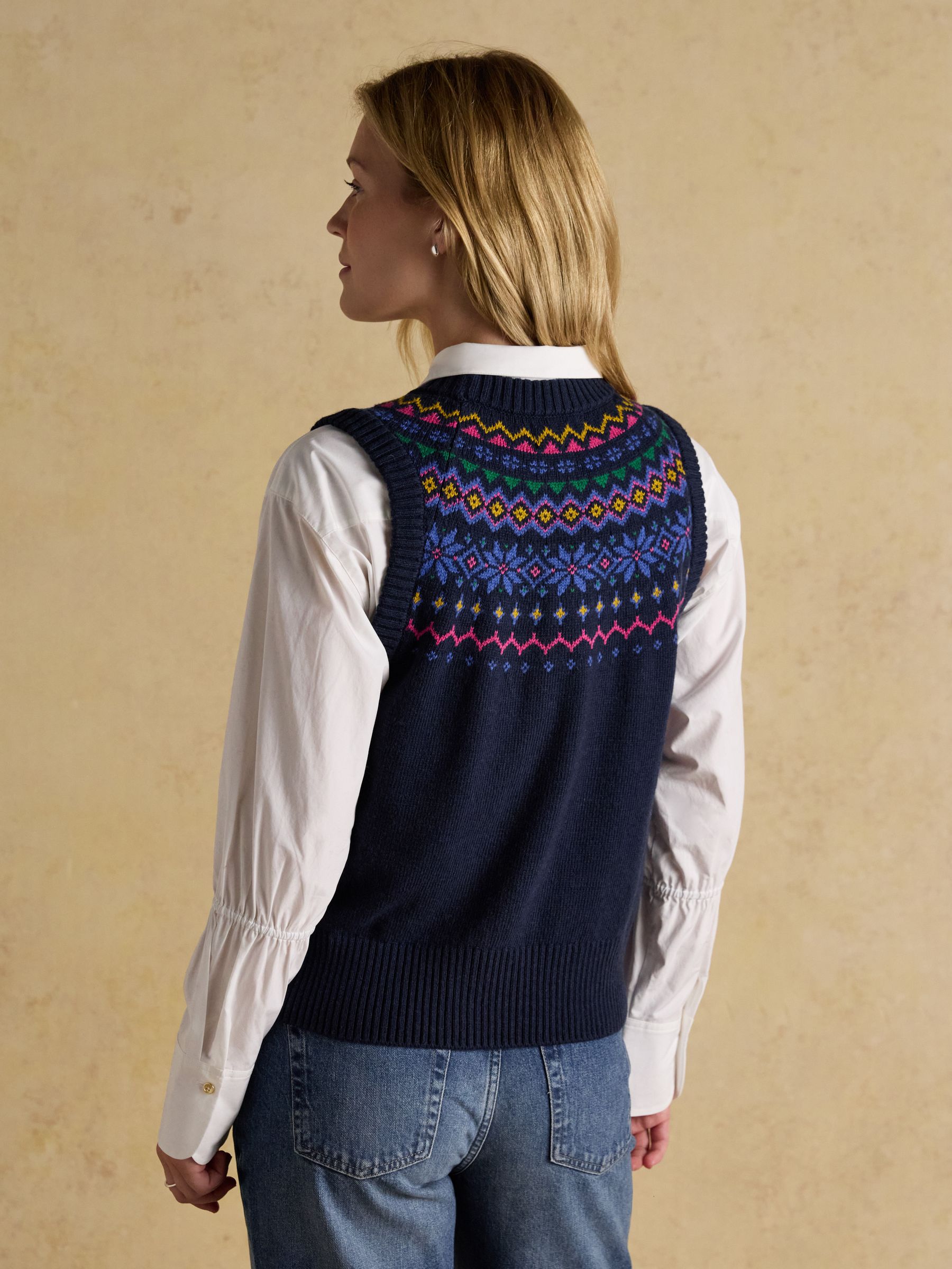 Alba Navy Fair Isle Cotton Rich Vest - Image 2 of 7