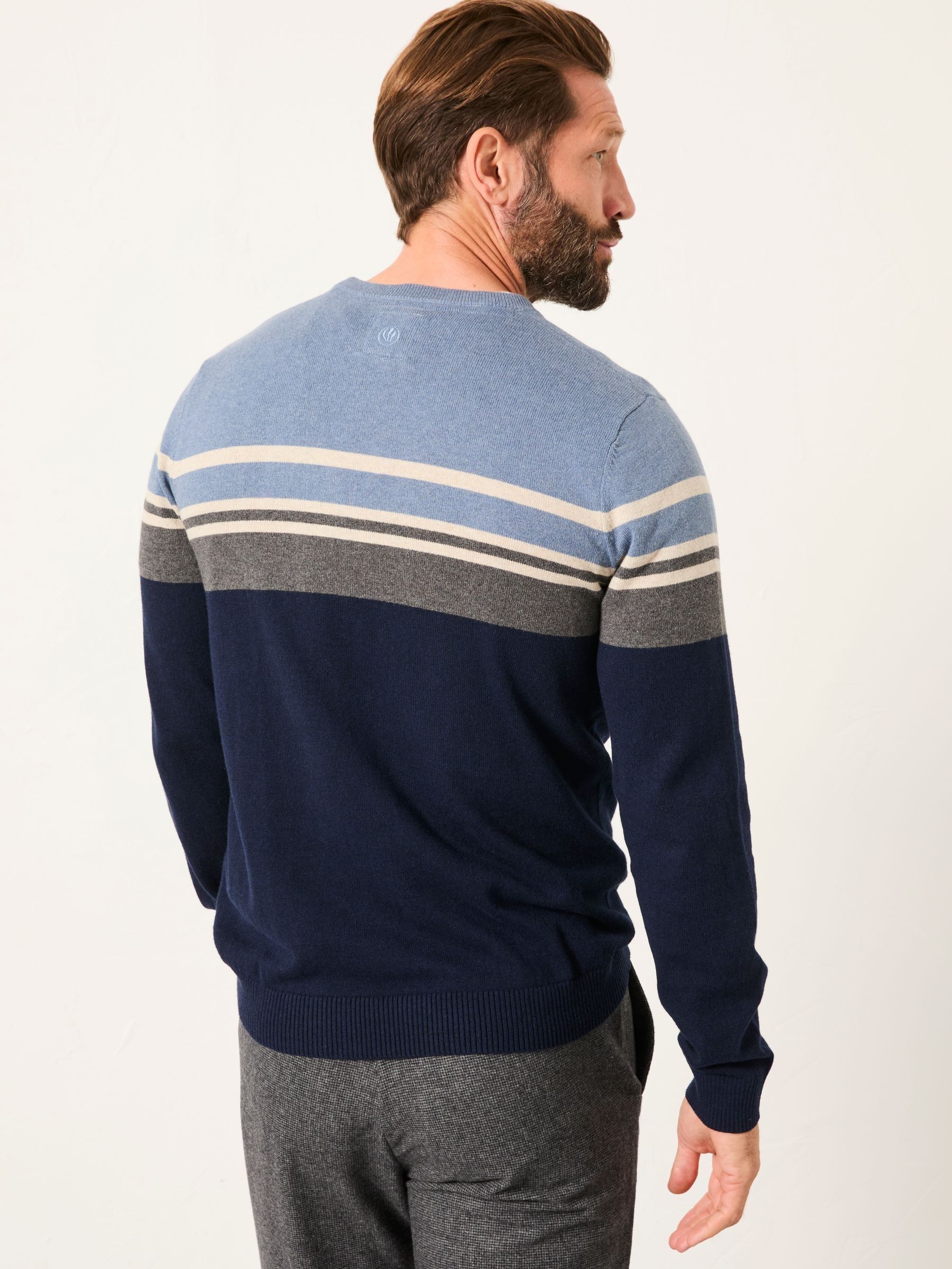 Rye Navy Stripe Crew Neck Knitted Jumper - Image 2 of 5 Rye Navy Stripe Crew Neck Knitted Jumper - Image 2 of 5