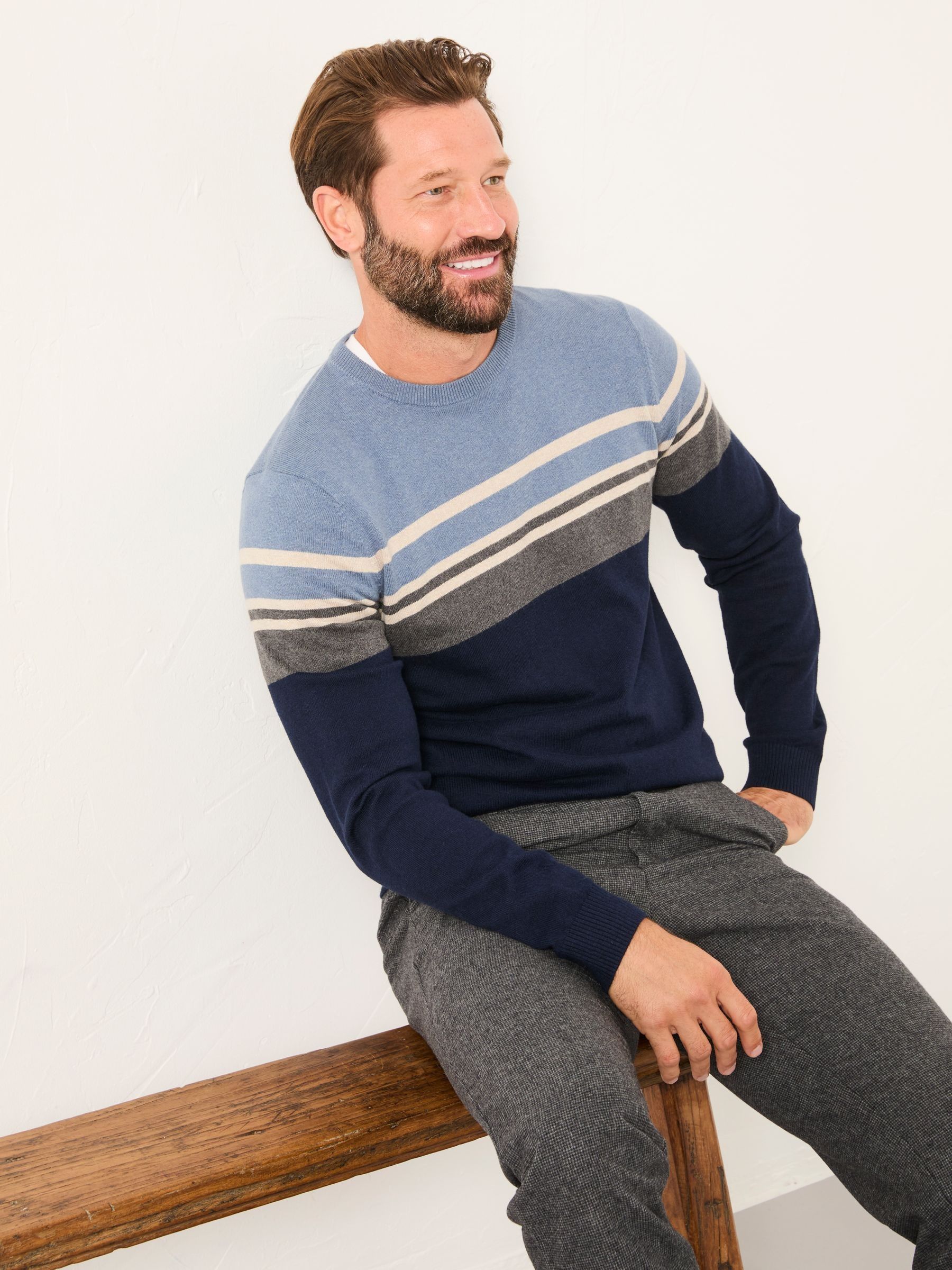 Rye Navy Stripe Crew Neck Knitted Jumper - Image 3 of 5