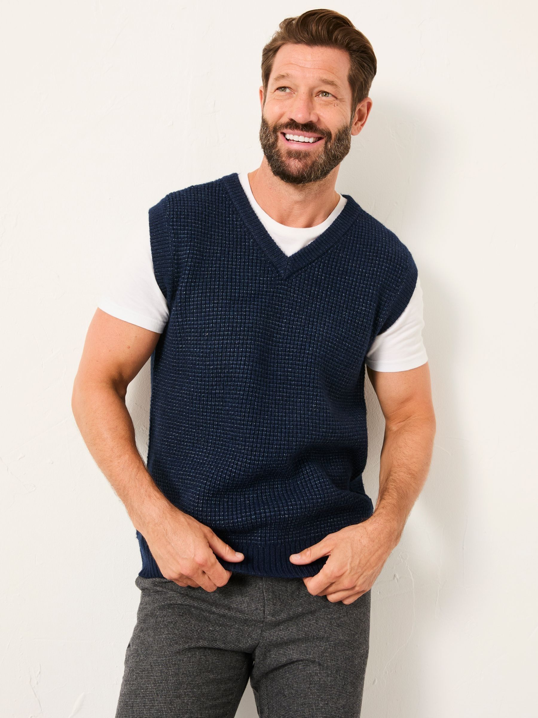 Calder Navy V-Neck Knitted Tank | FatFace