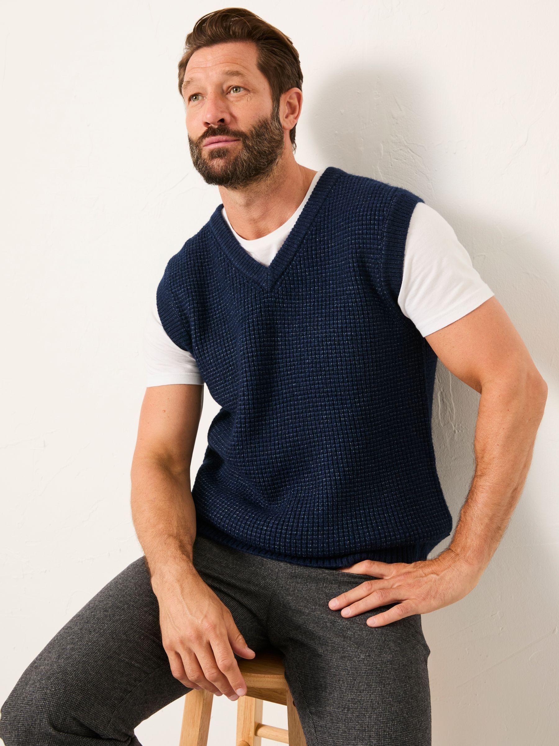 Calder Navy V-Neck Knitted Tank | FatFace