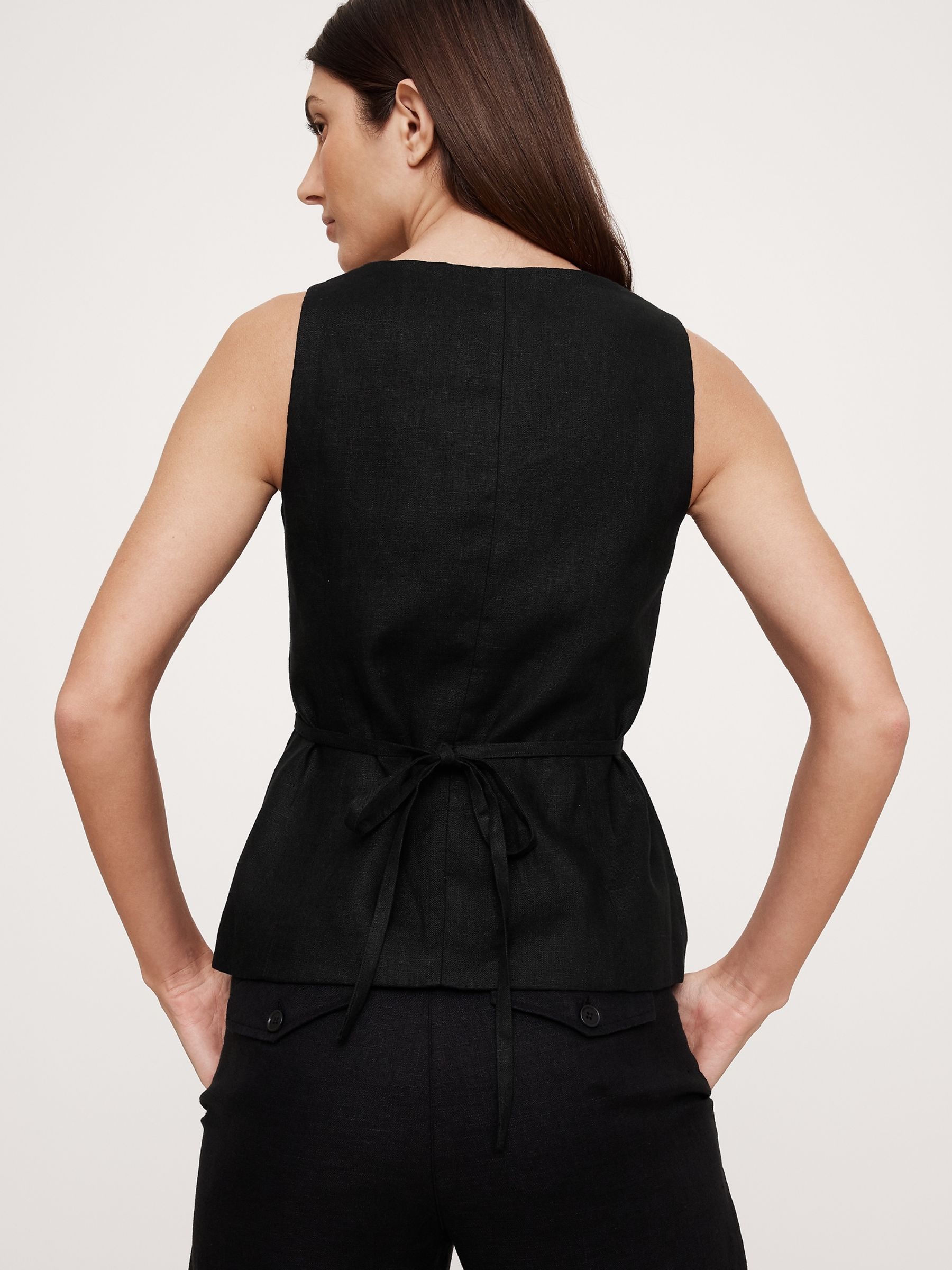 Banana Republic Black 100% Linen Square-Neck Longline Waistcoat - Image 2 of 8