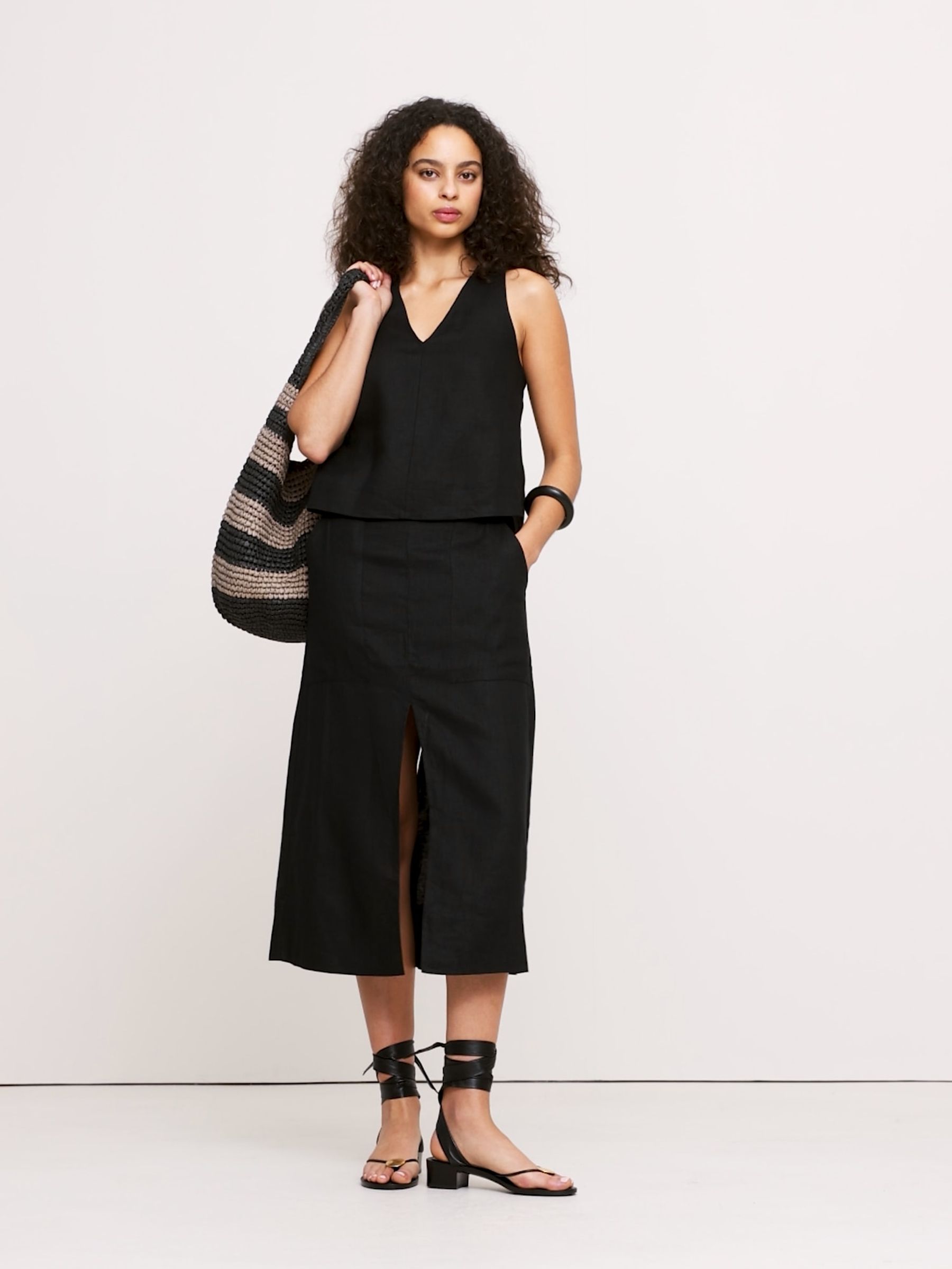 Banana Republic Black Linen Midi Skirt - Image 1 of 2