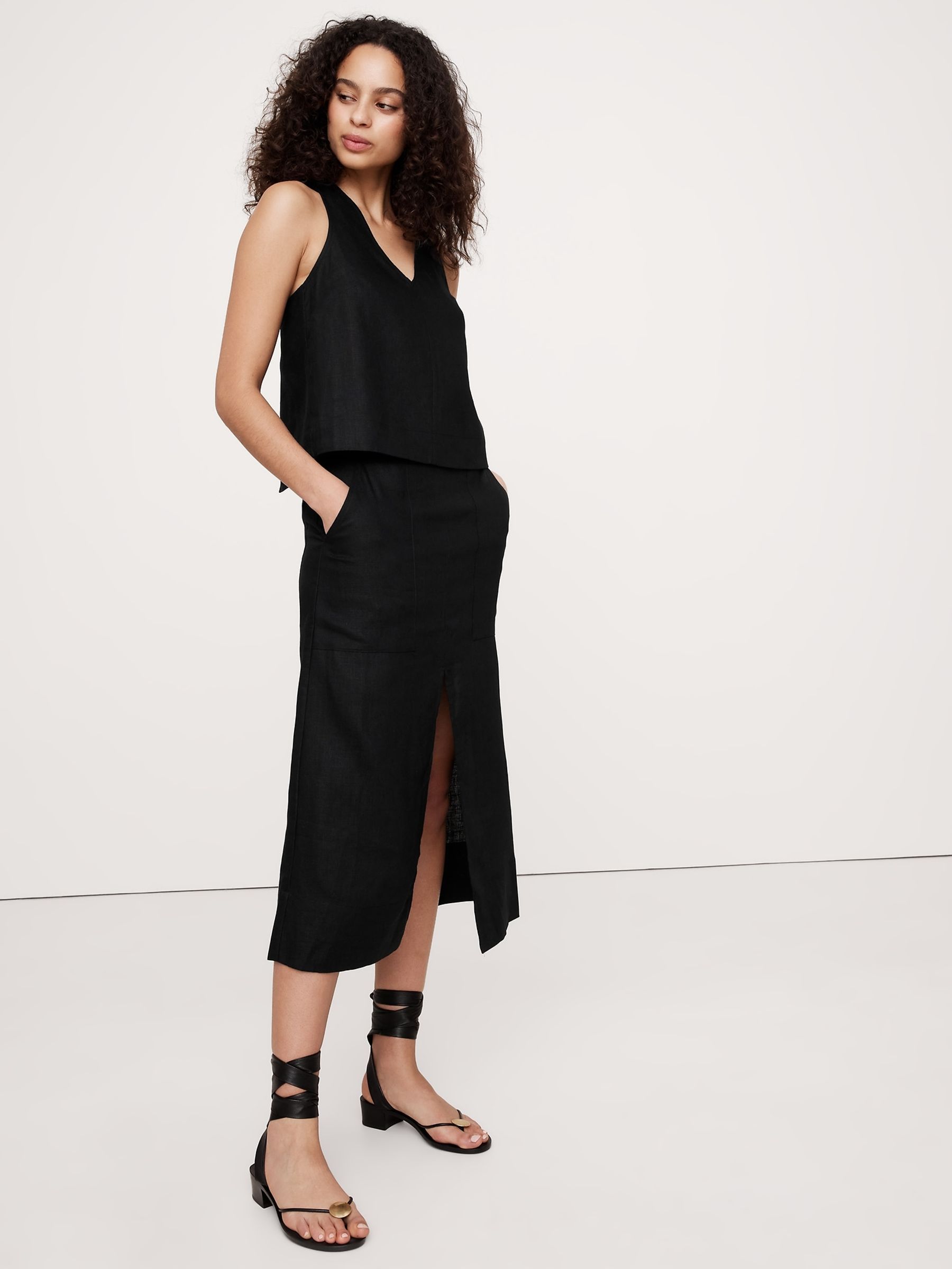 Banana Republic Black Linen Midi Skirt - Image 2 of 2