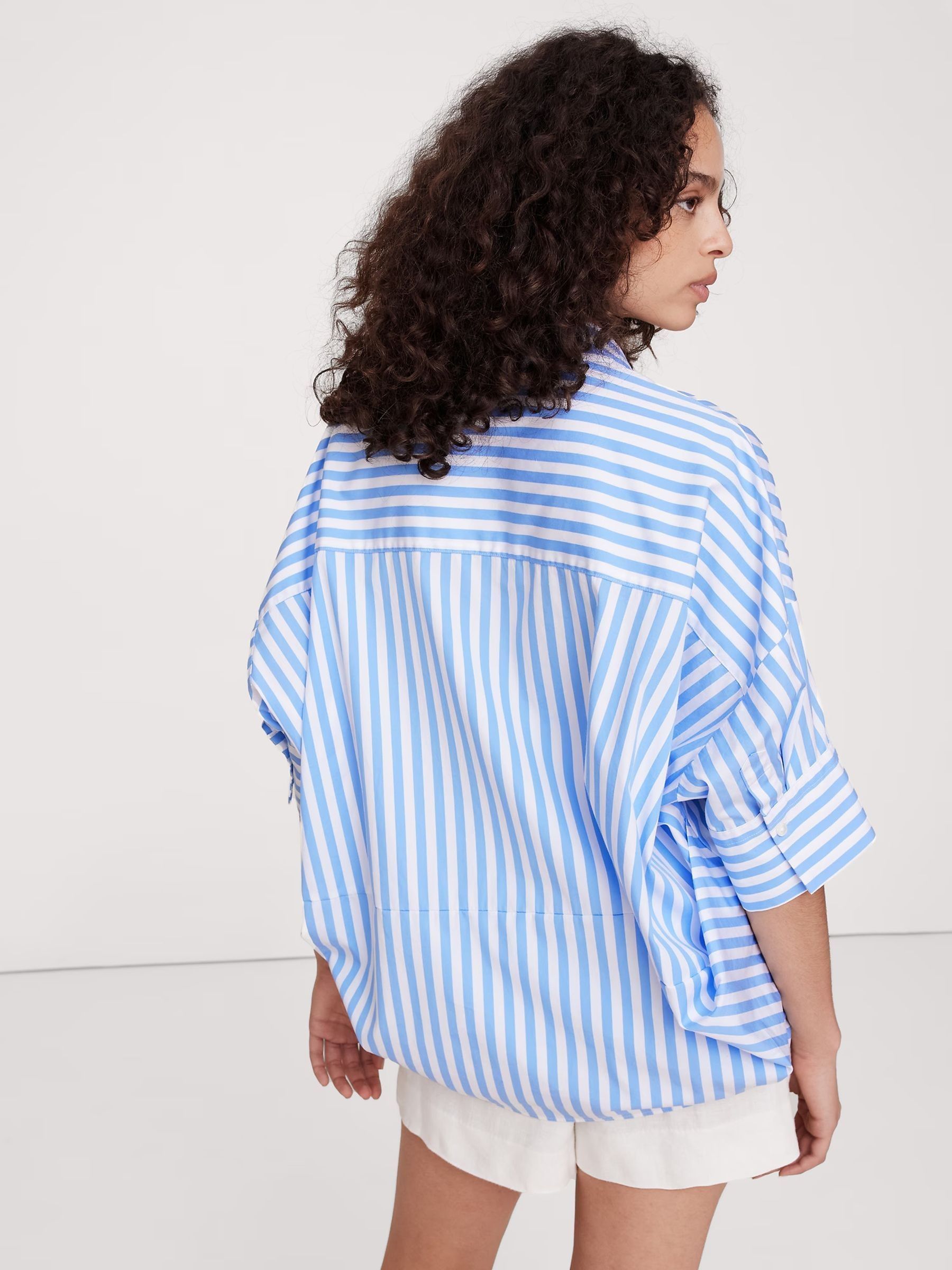 Banana Republic Blue Stripe The Oversized Popover Top - Image 2 of 7