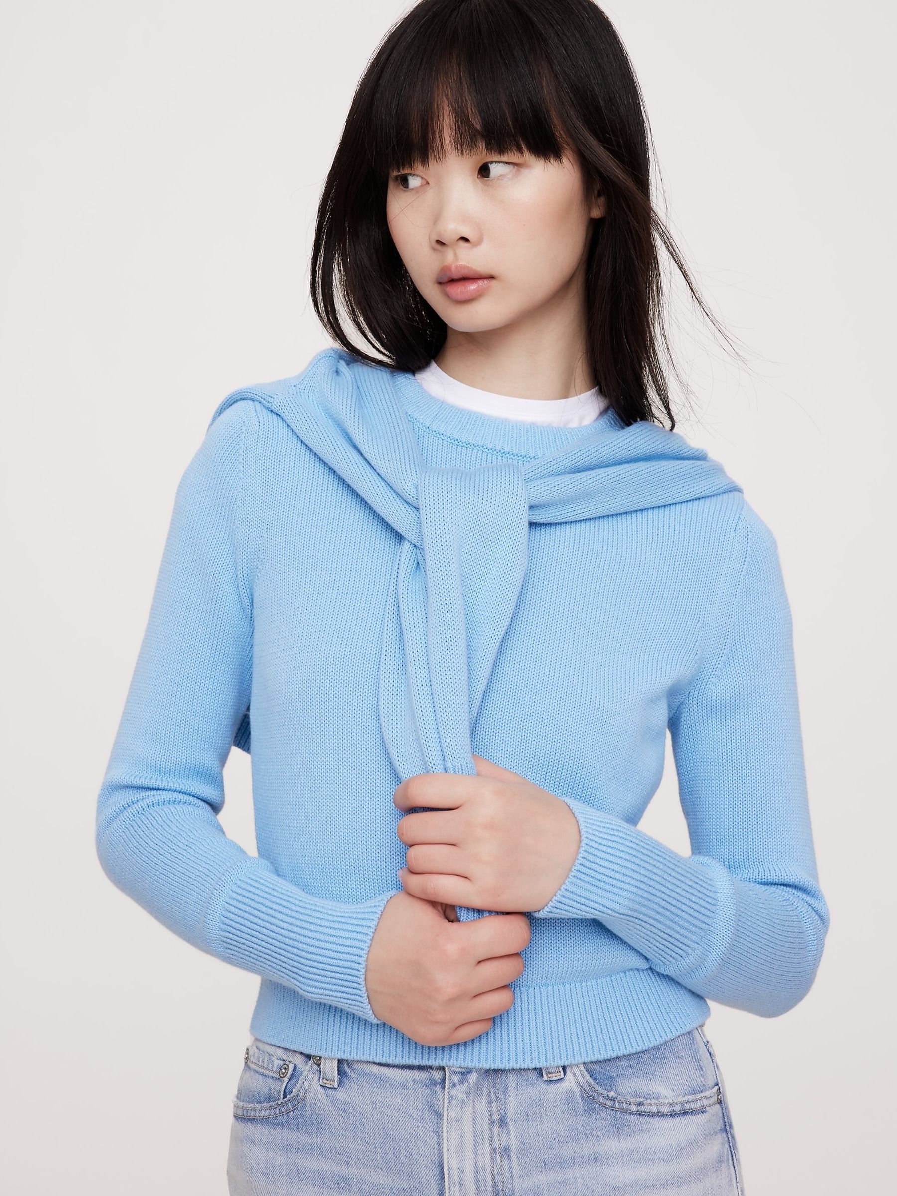 Banana Republic Blue Cotton-Silk Crew-Neck Jumper - Image 1 of 5