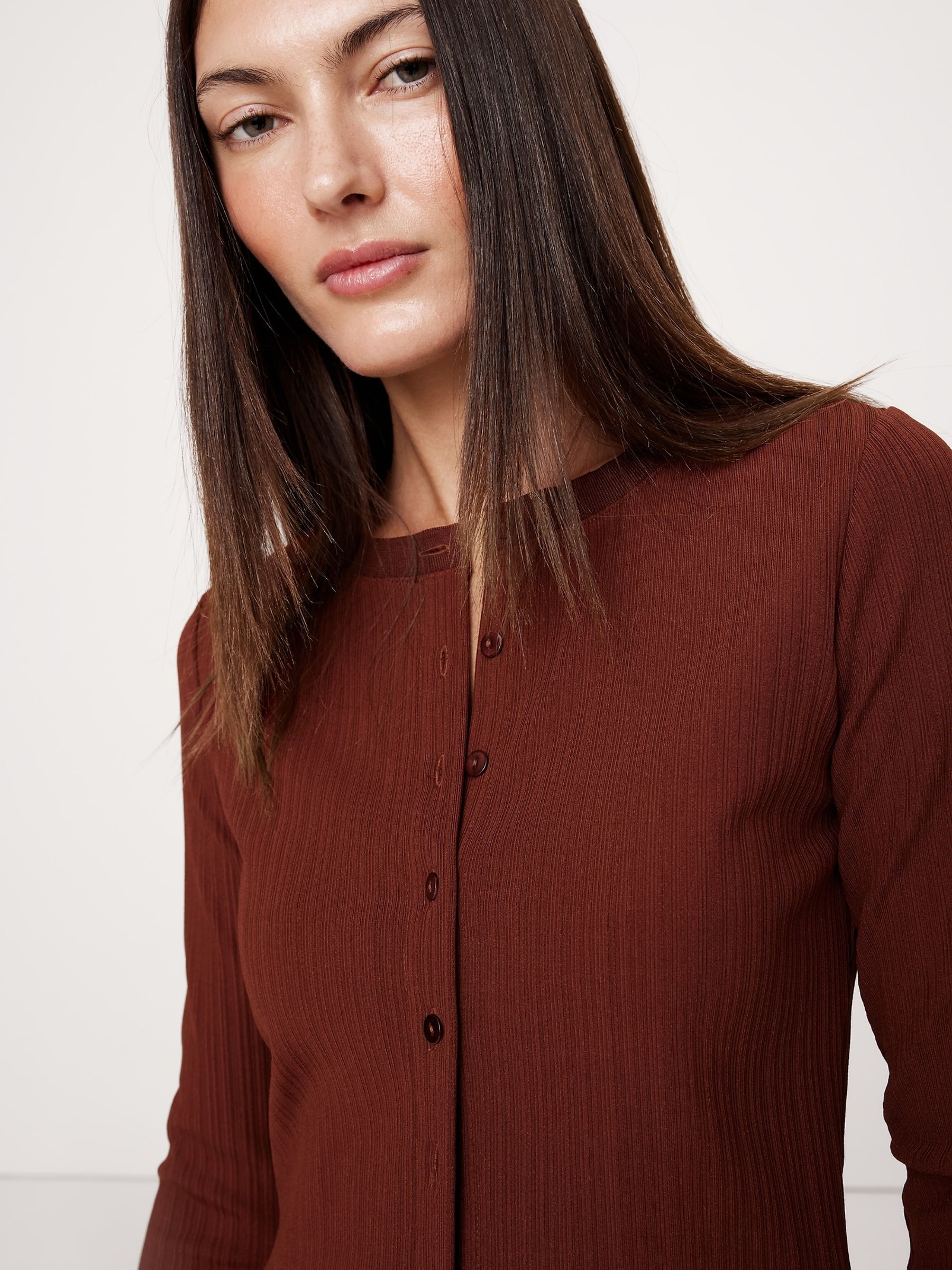 Banana Republic Burgundy Red Ribbed Cardigan Cropped Top - Image 2 of 3