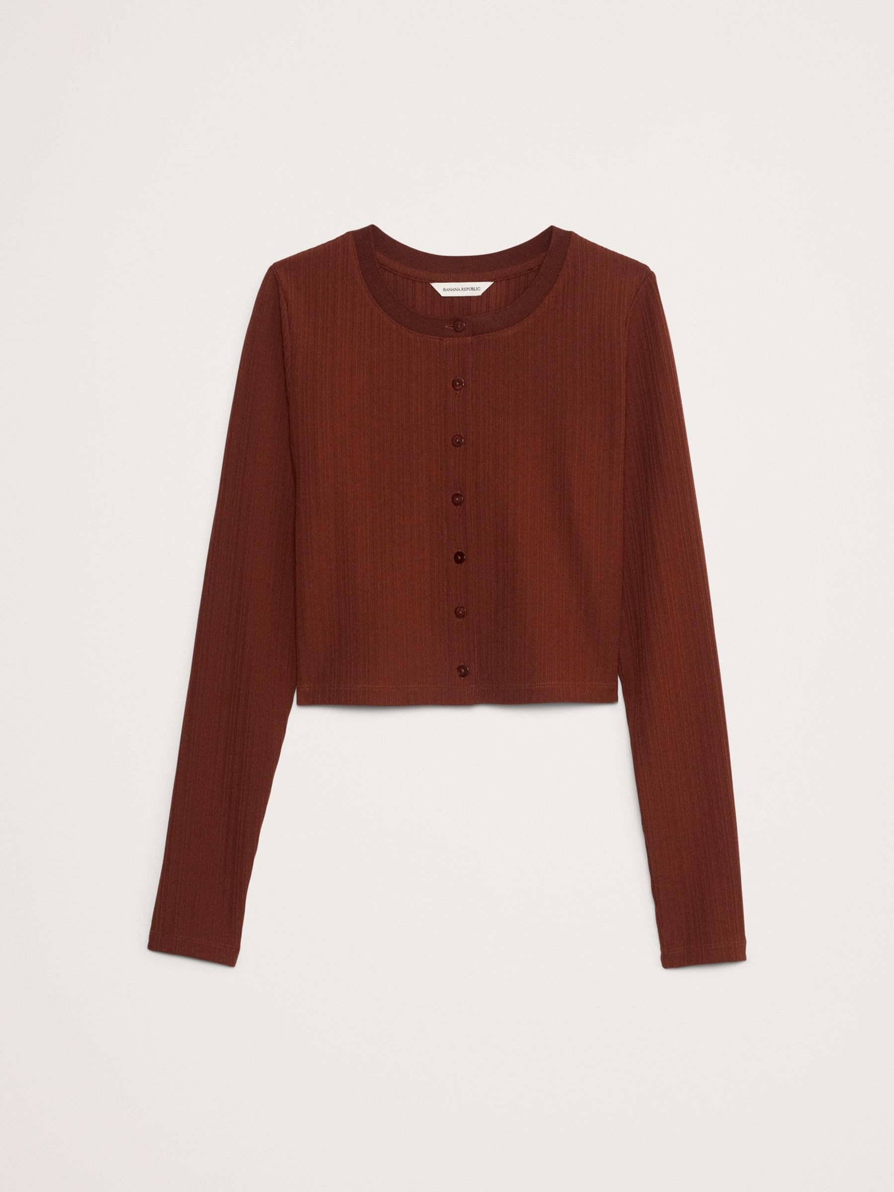 Banana Republic Burgundy Red Ribbed Cardigan Cropped Top - Image 3 of 3