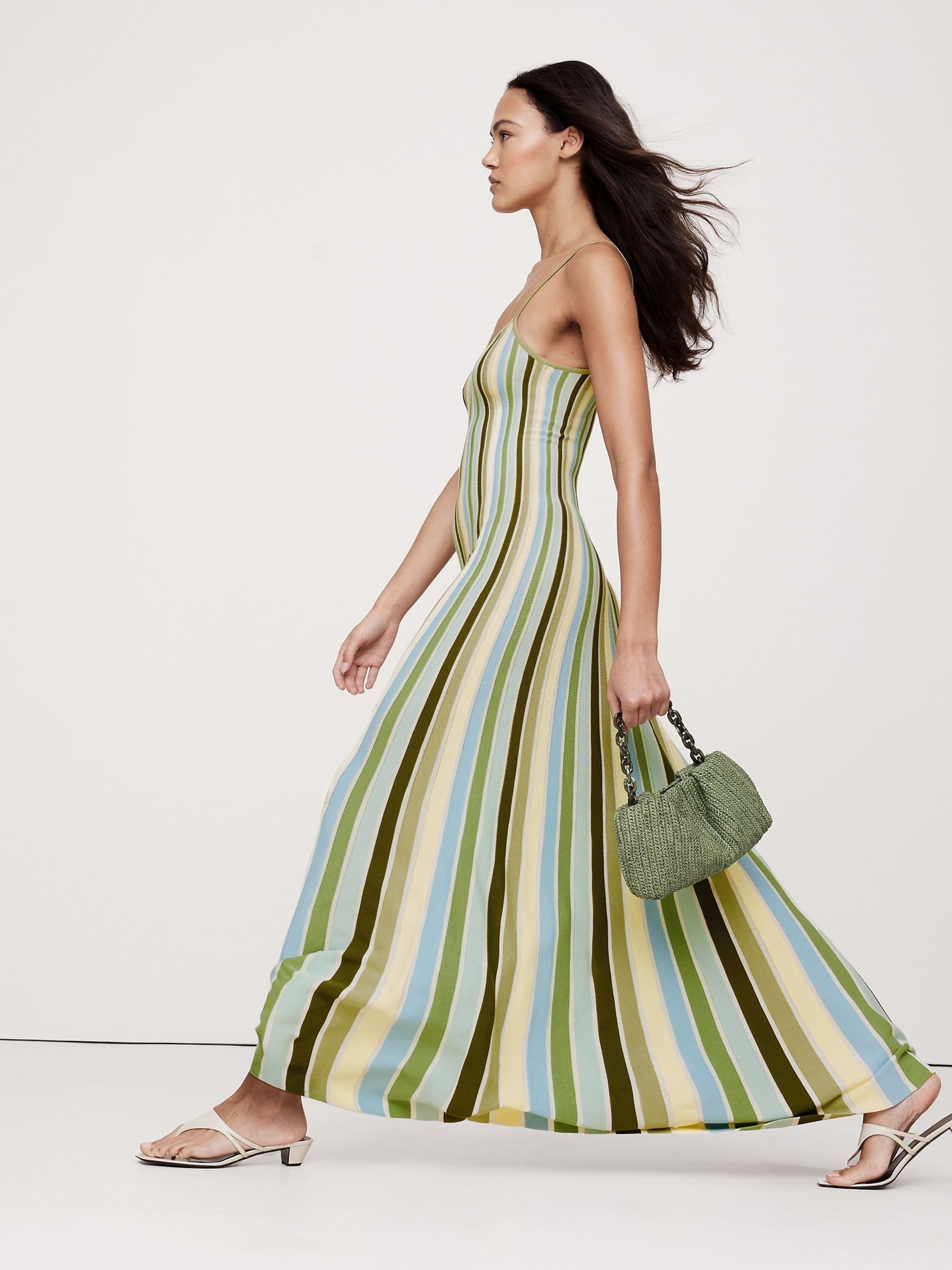 Banana Republic Green Sculpted Stripe Maxi Dress - Image 3 of 4