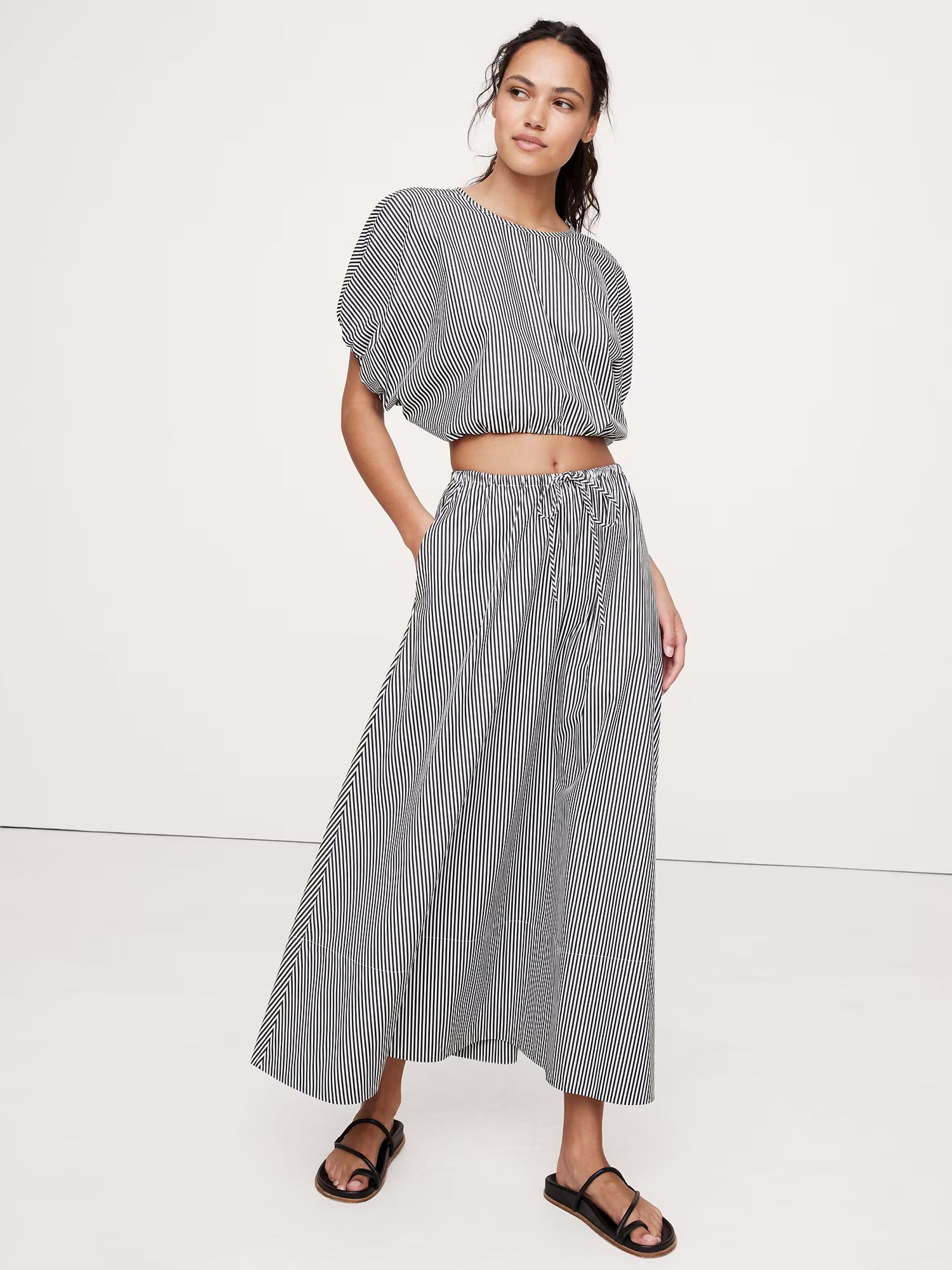 Banana Republic Blue Stripe Poplin Maxi Skirt Gap