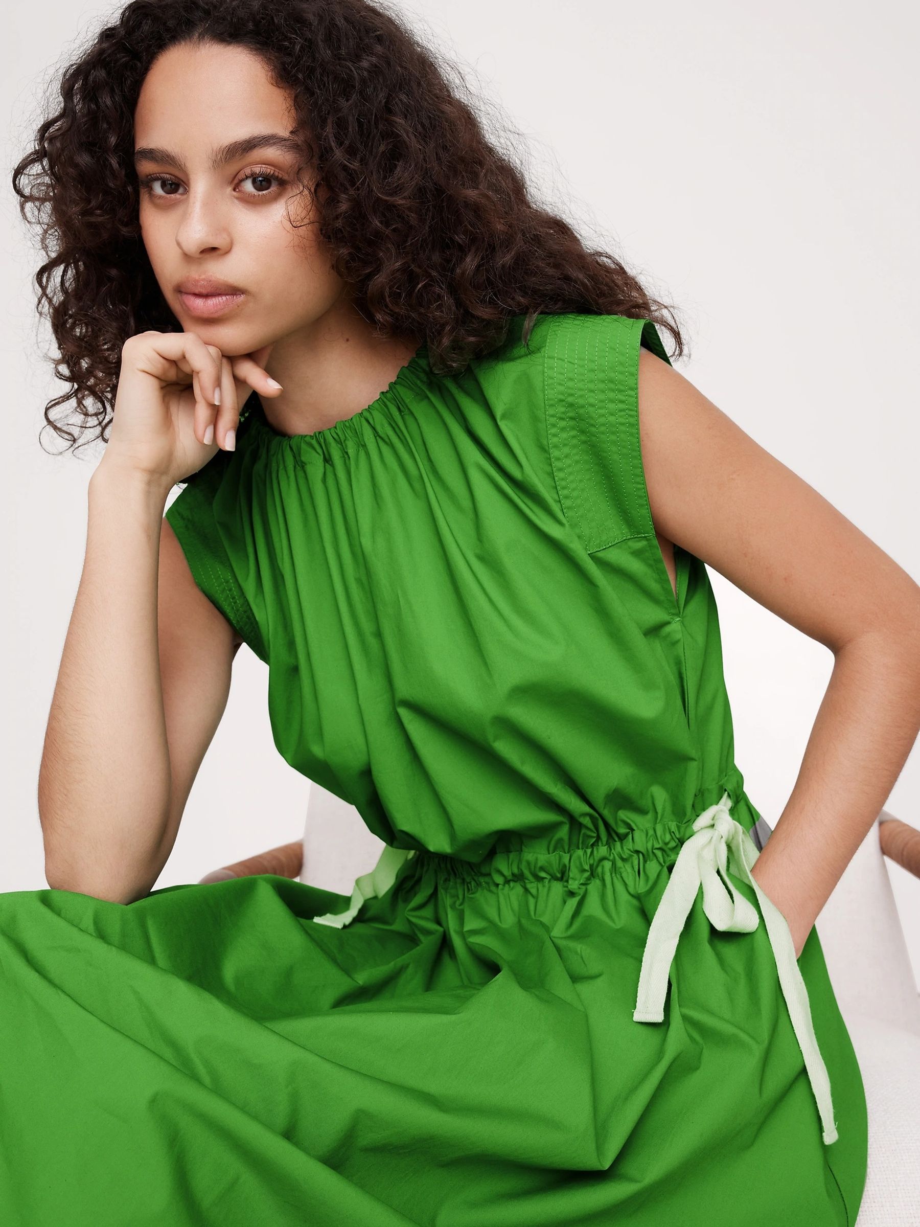 Banana Republic Green Oversized Cotton Poplin Tie-Waist Maxi Dress - Image 3 of 4
