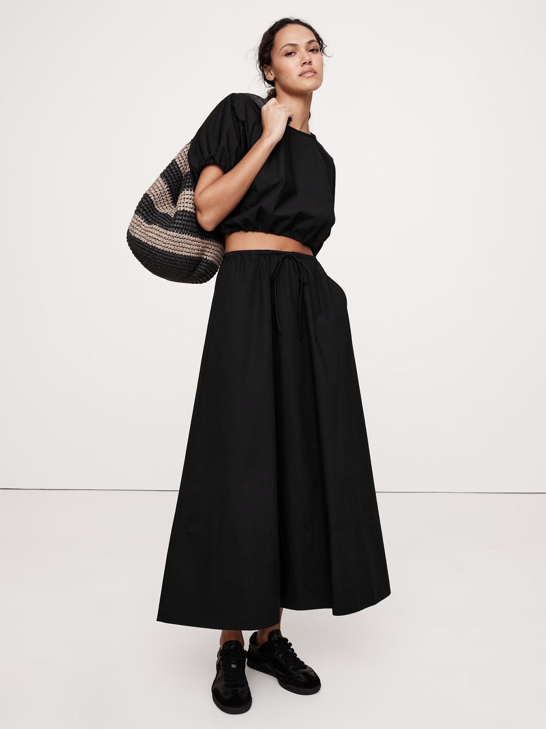Banana Republic Black Poplin Maxi Skirt - Image 1 of 5