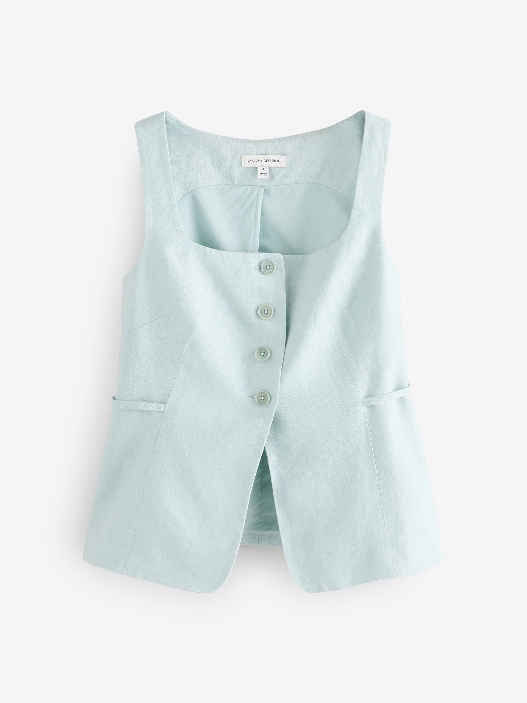 Banana Republic Green 100% Linen Square-Neck Longline Waistcoat - Image 2 of 4