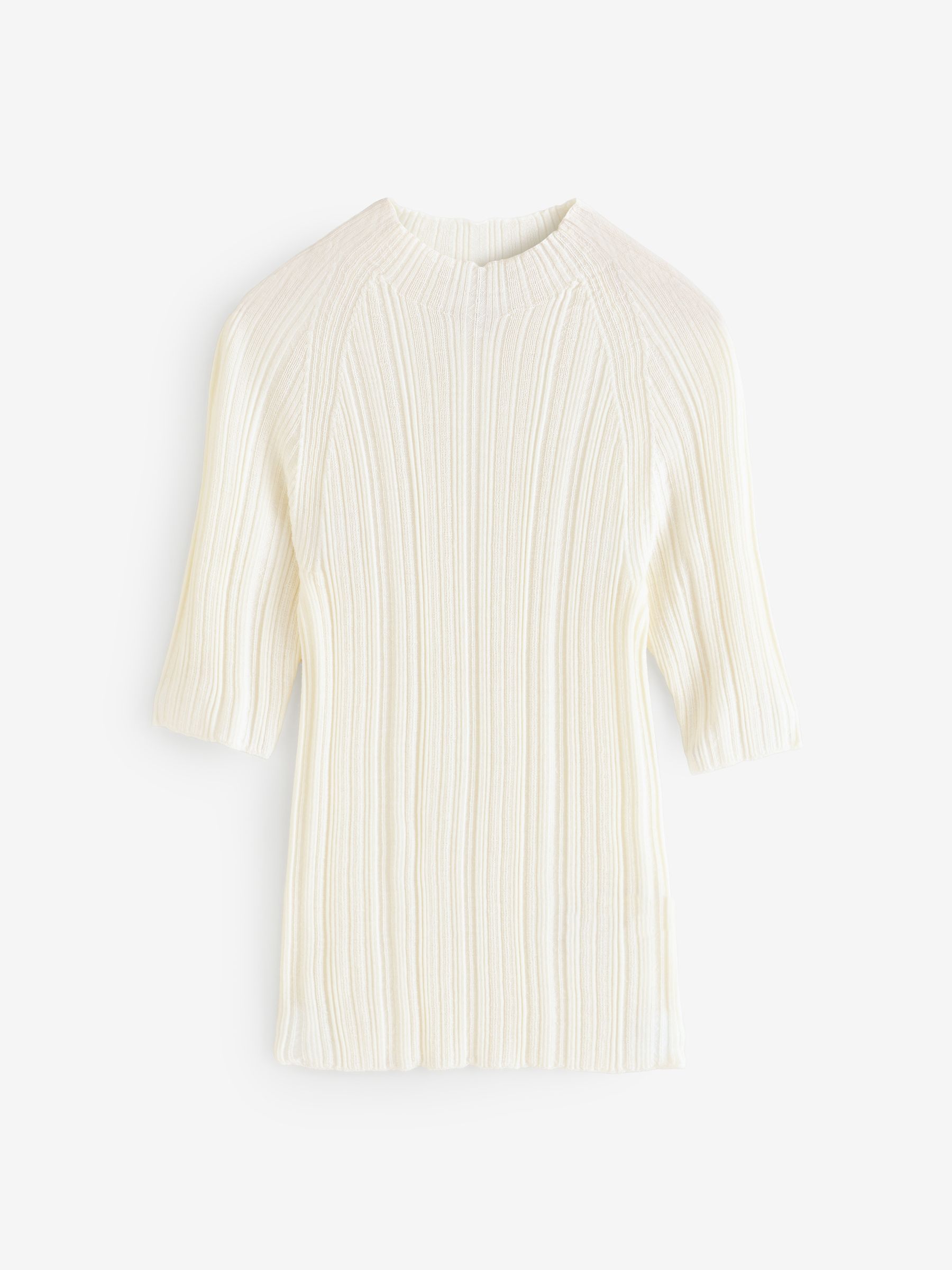 Banana Republic White Ribbed Merino Mock-Neck Elbow-Sleeve Jumper - Image 2 of 5