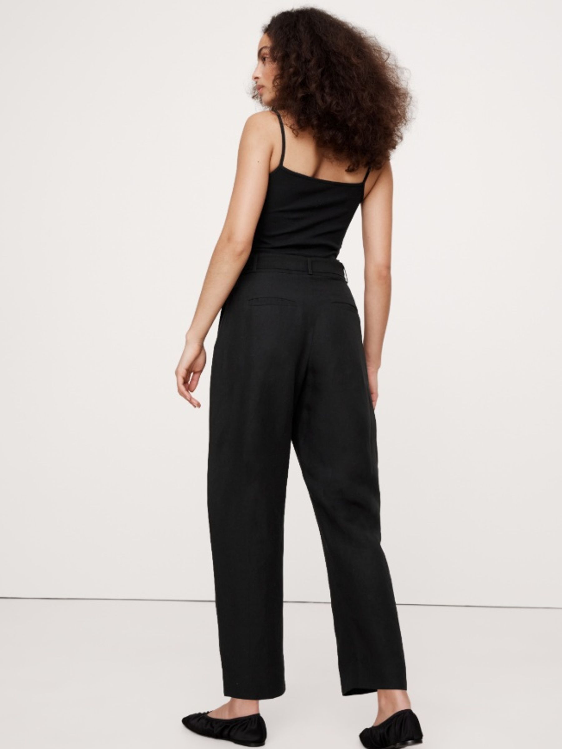 Banana Republic Black High-Rise Barrel Tencel Linen Trousers - Image 2 of 4