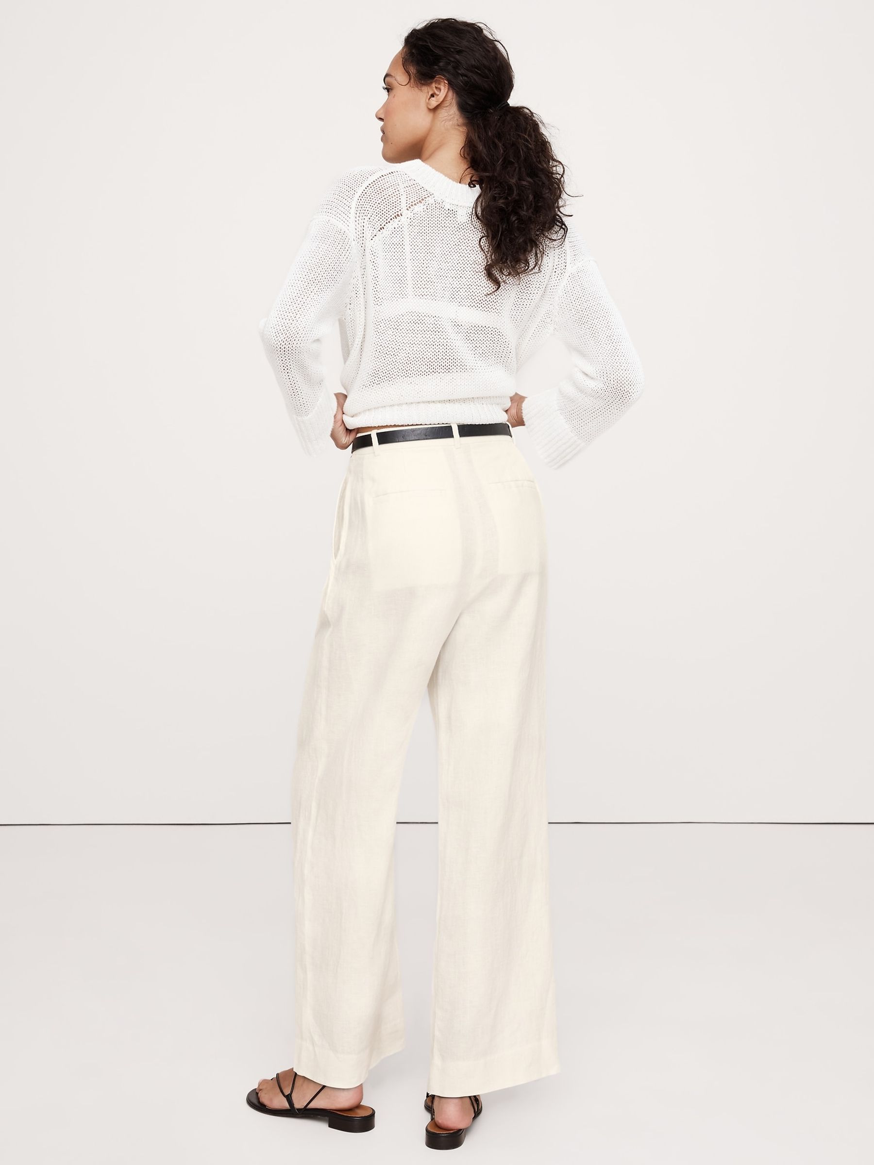 Banana Republic White Soho High-Waisted Wide-Leg Linen Trousers - Image 2 of 5