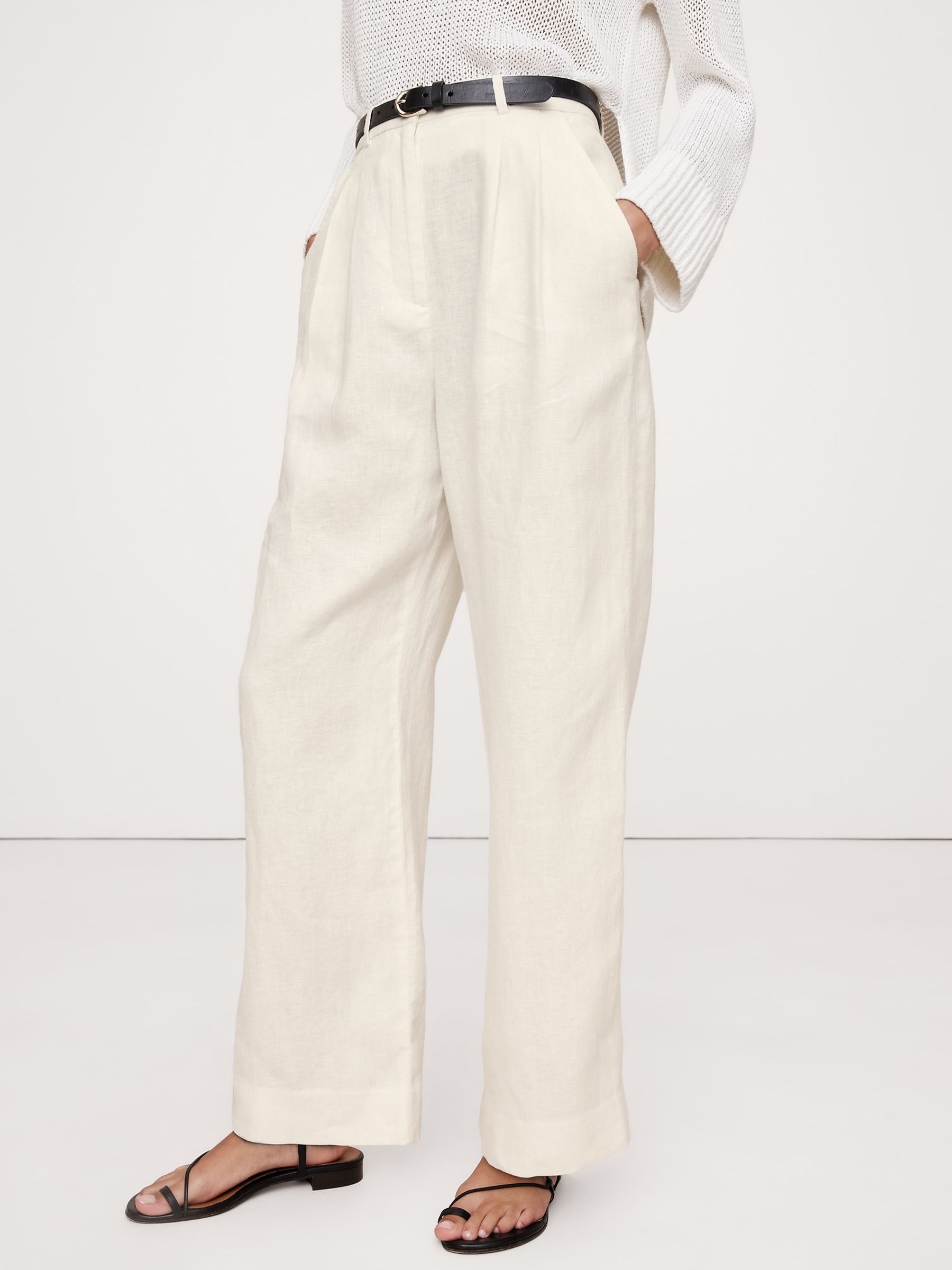 Banana Republic White Soho High-Waisted Wide-Leg Linen Trousers - Image 3 of 5