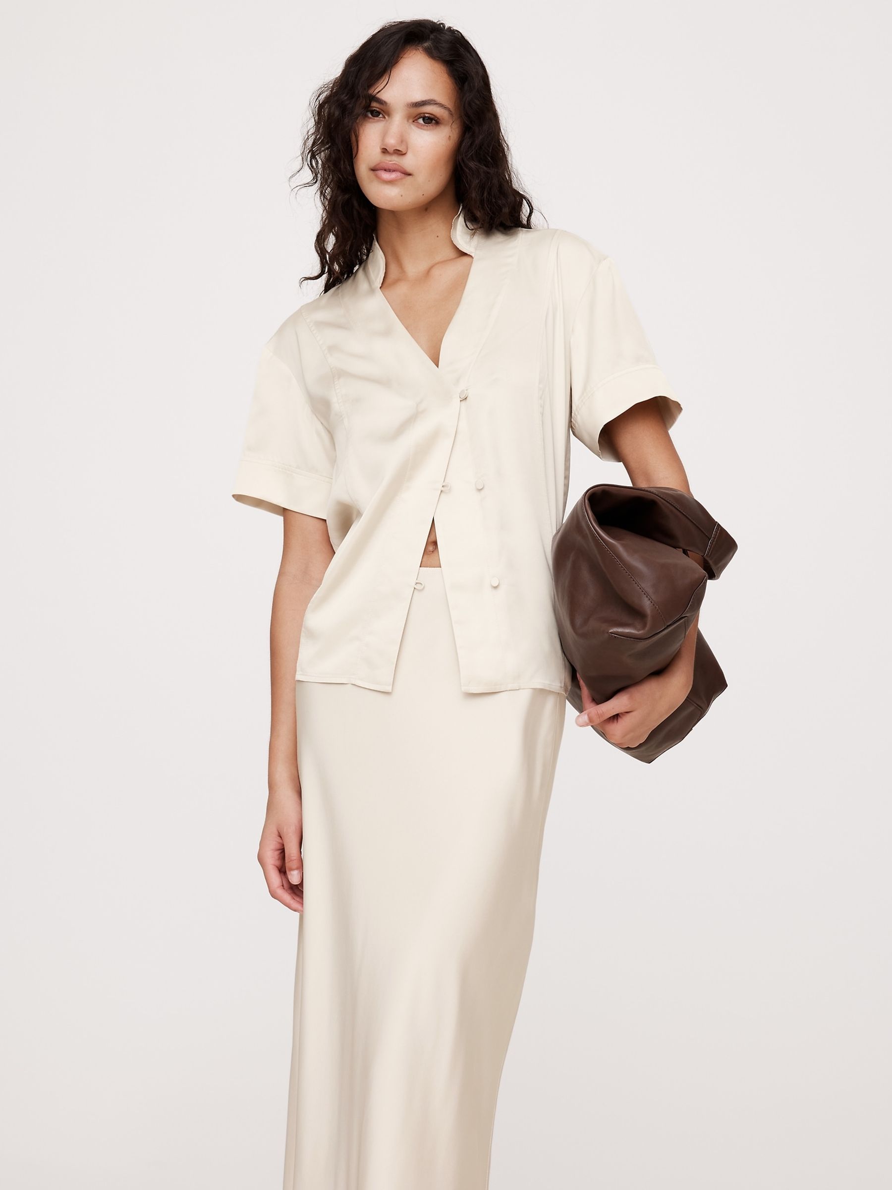 Banana Republic Beige Satin Short-Sleeve Shirt - Image 1 of 1