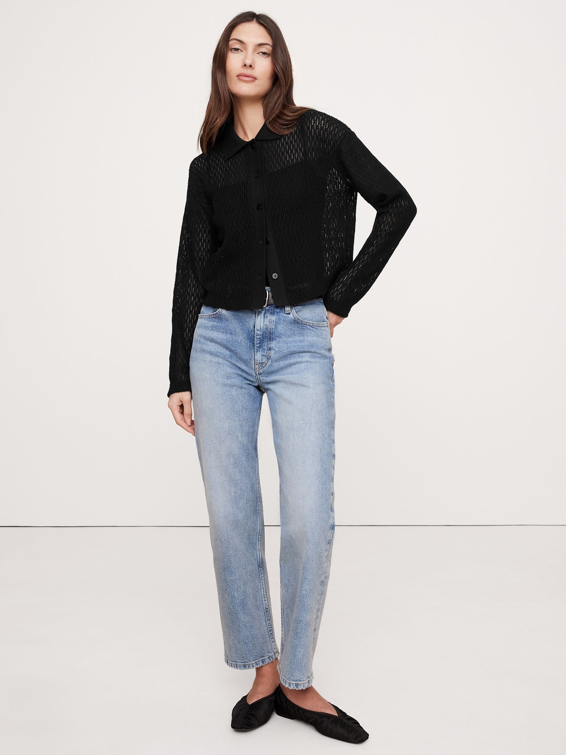 Banana Republic Black Mesh Polo Cardigan - Image 3 of 4