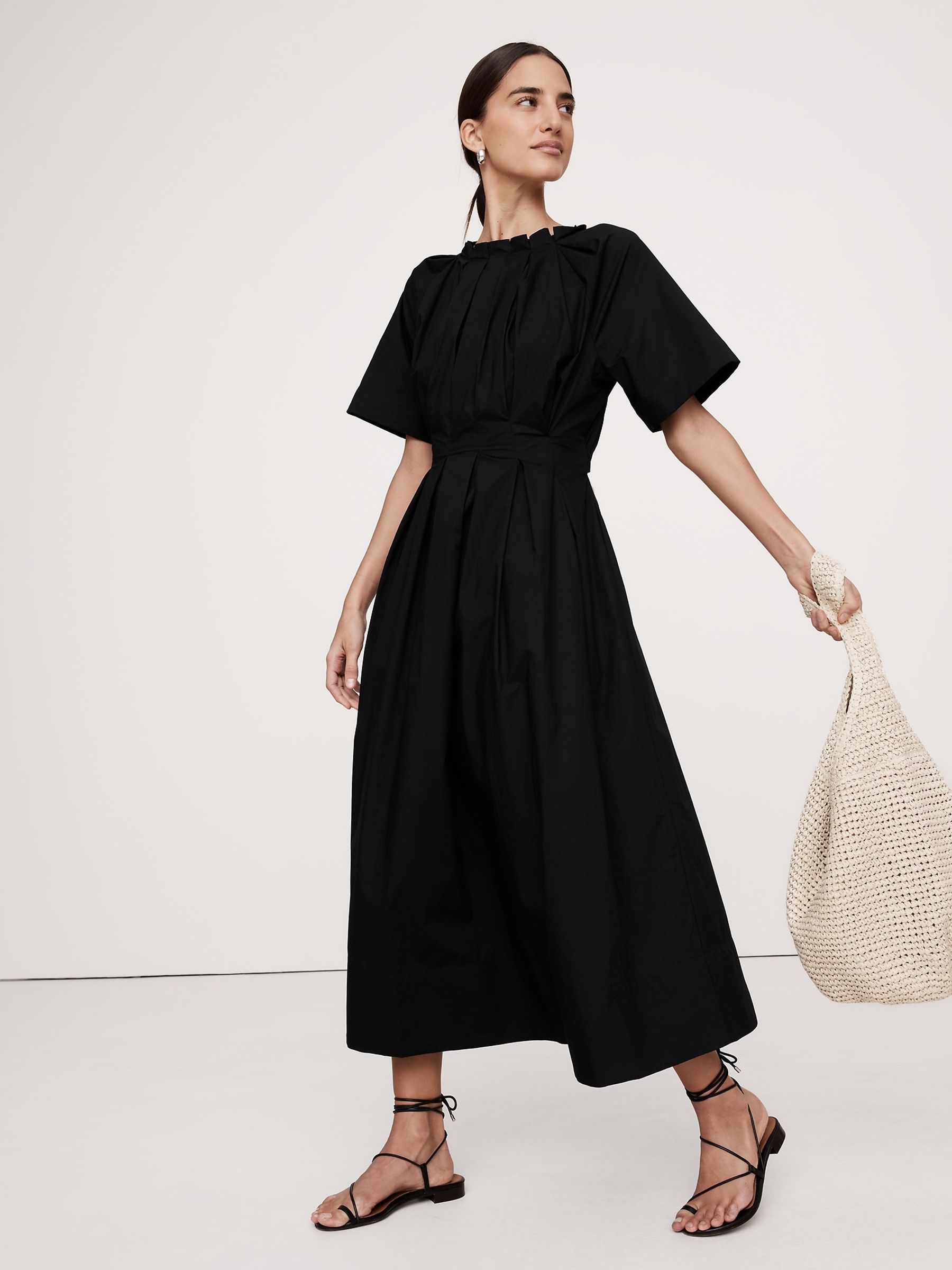 Banana Republic Black Poplin Tie-Back Maxi Dress - Image 1 of 2