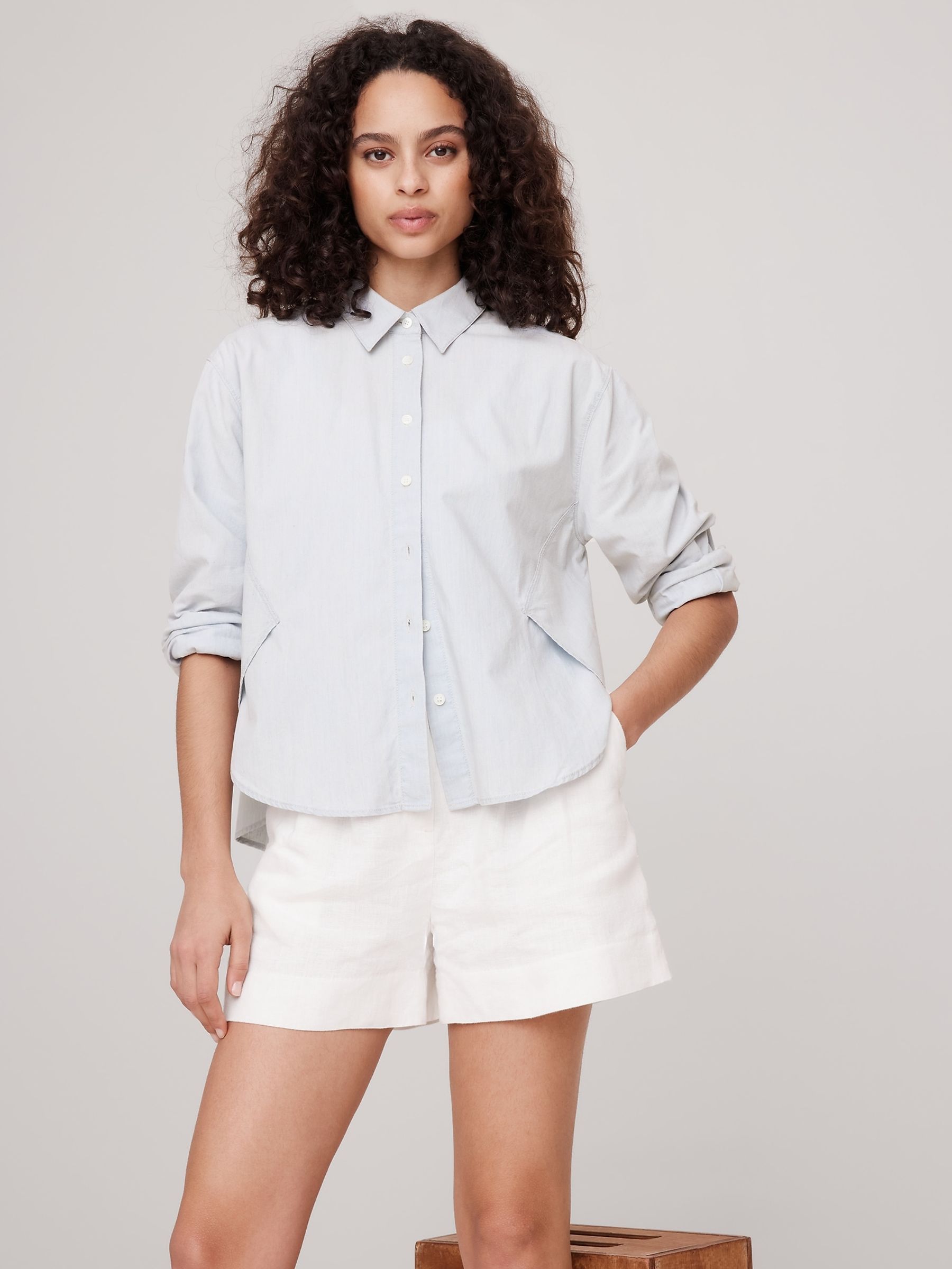 Banana Republic Blue Oversized Chambray Side-Split Shirt - Image 1 of 4