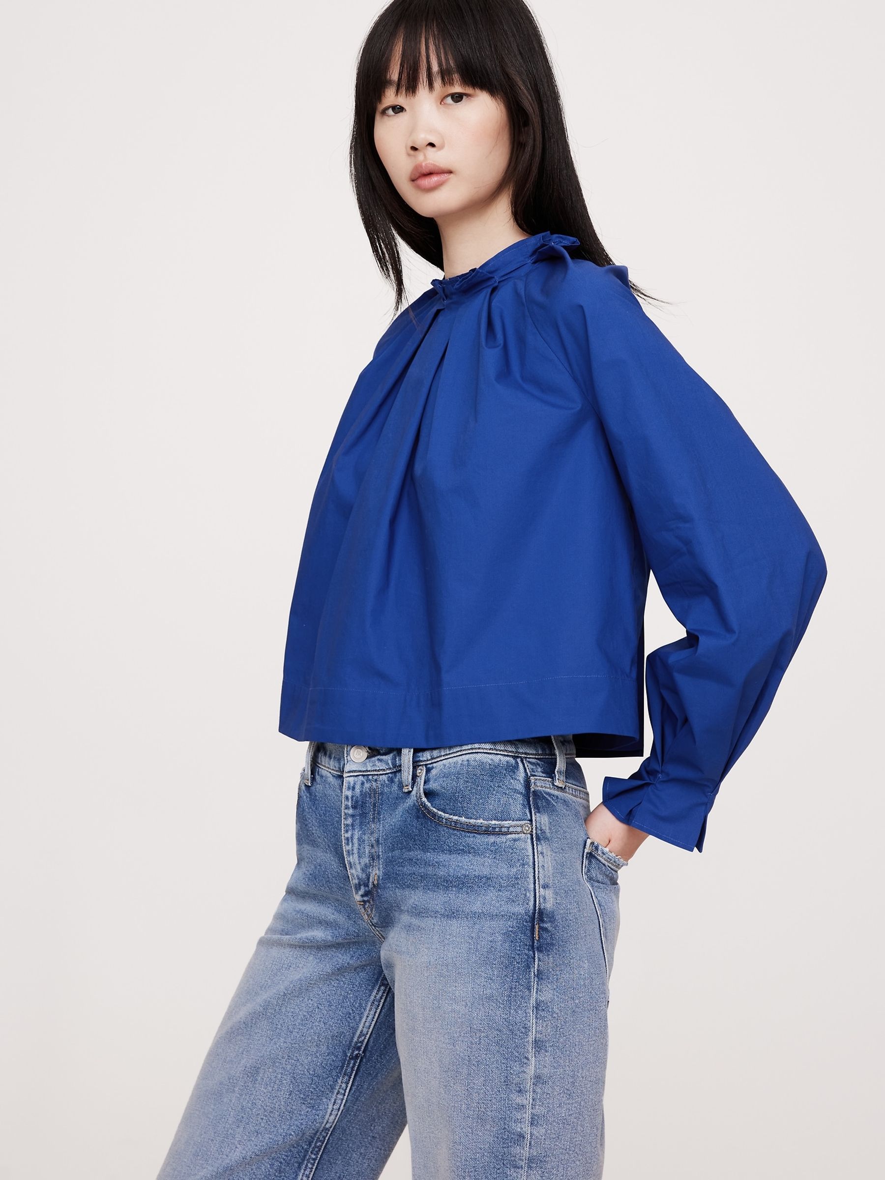 Banana Republic Blue Poplin Tie-Back Top - Image 1 of 1