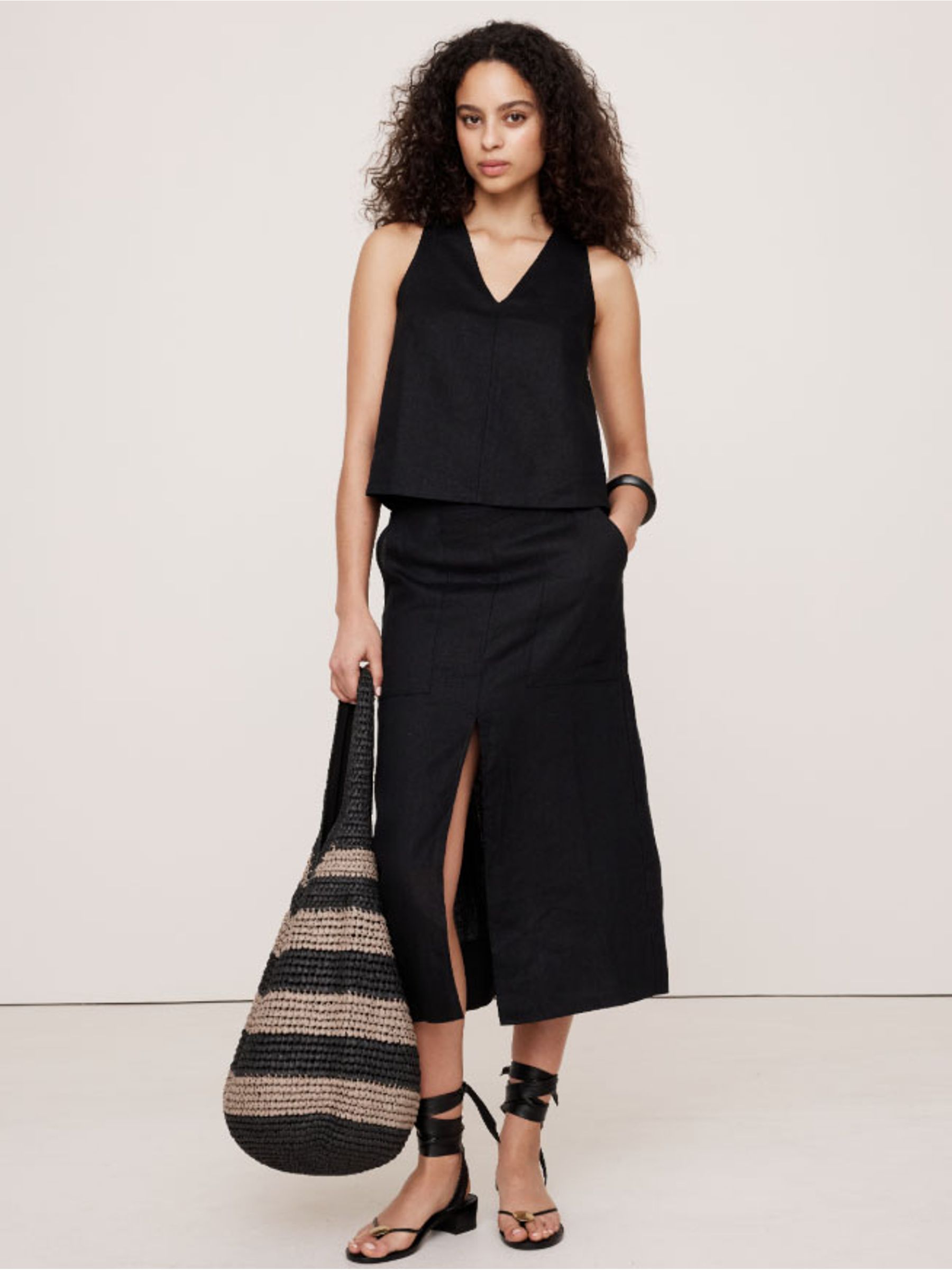 Banana Republic Black V Neck Cross Back Linen Vest Top - Image 1 of 3