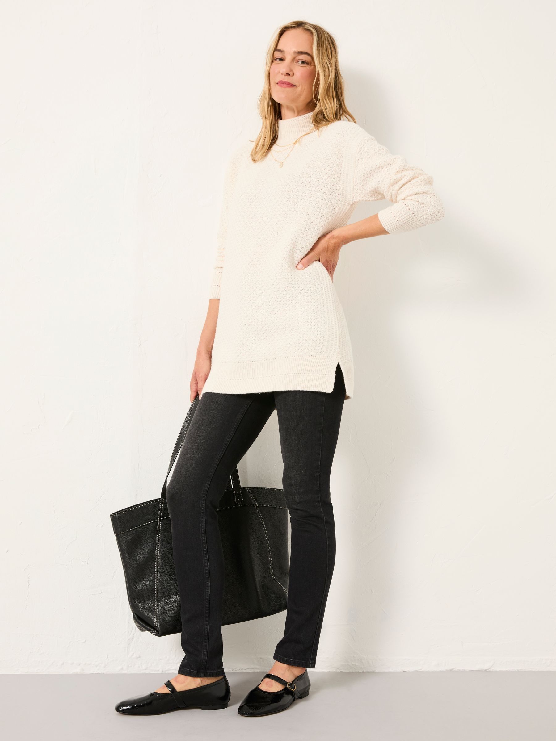 Blair Chalk White Funnel Neck Long Line Knitted Jumper - Image 5 of 6