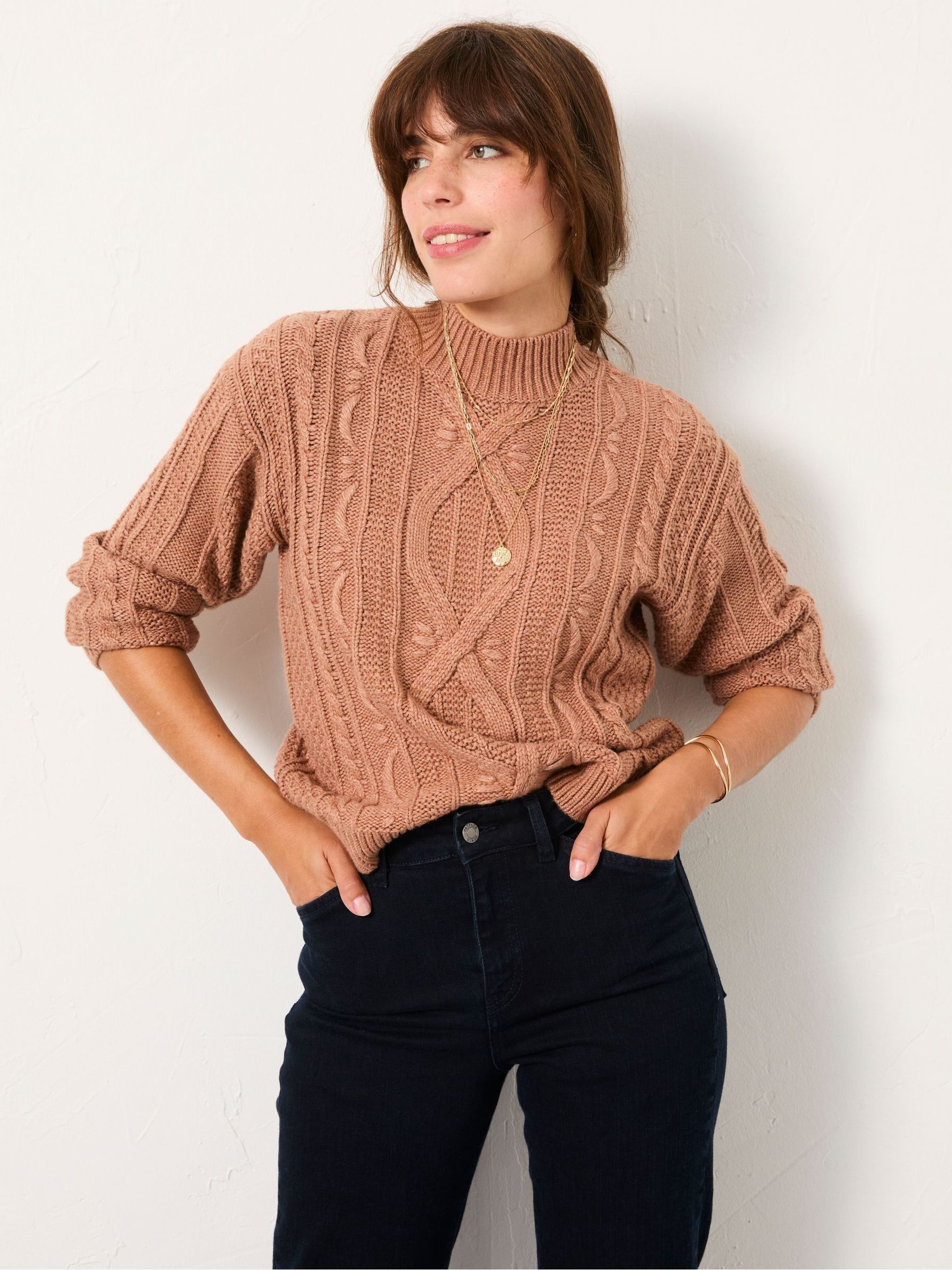 Dark Natural Archive Textile Knitted Cable Jumper | FatFace