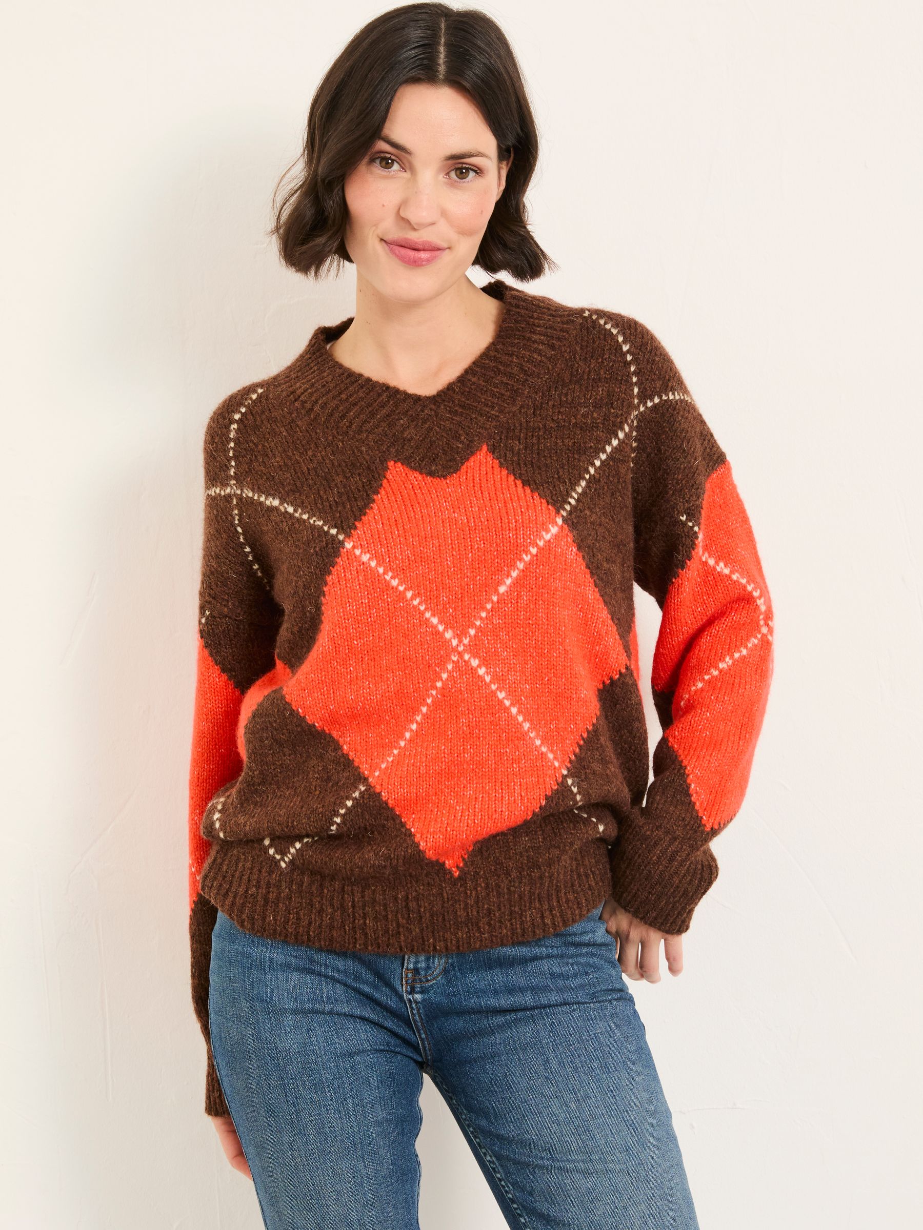 Ali Brown Argyle Knitted Jumper - Image 1 of 5