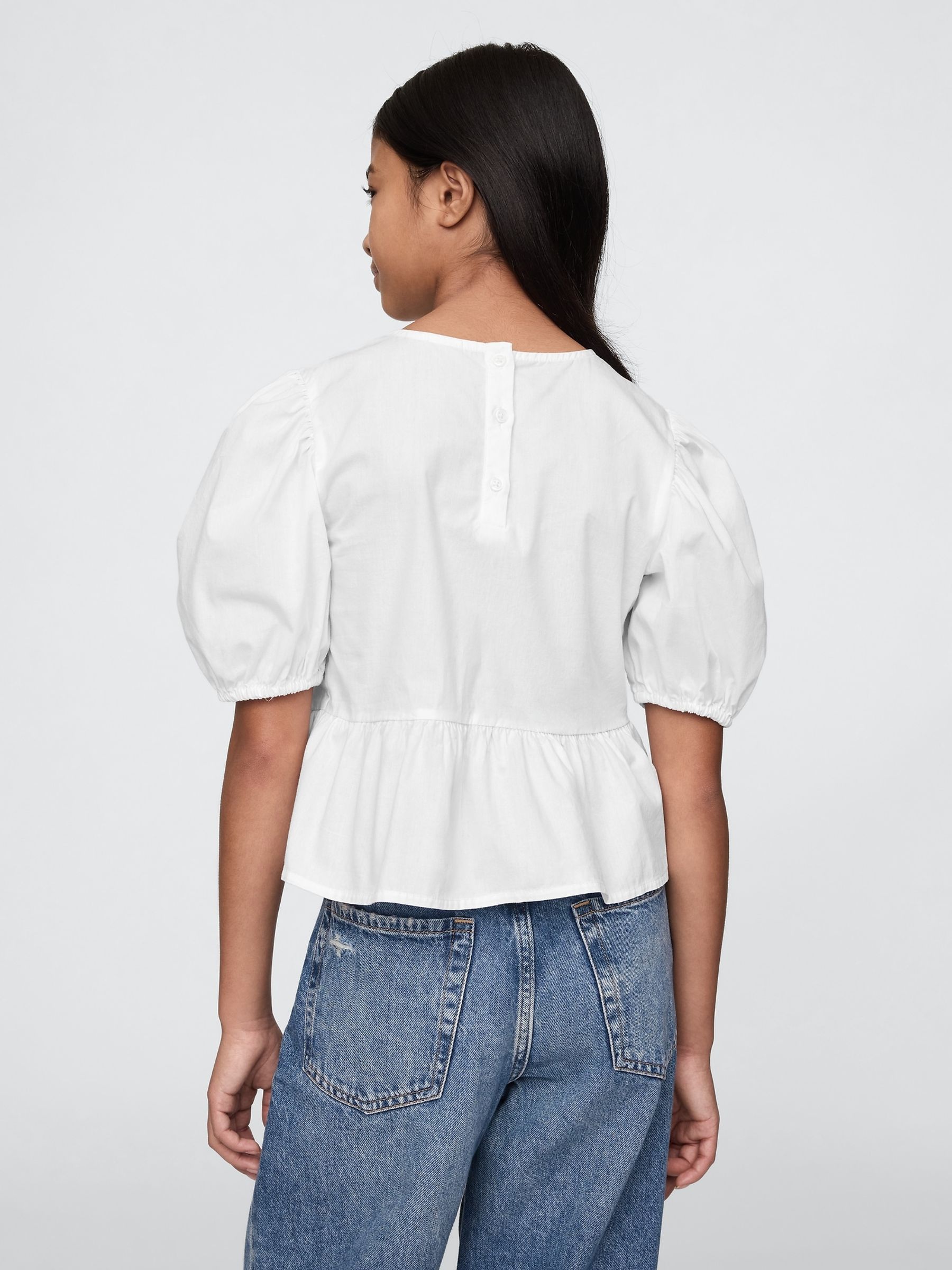 White Puff-Sleeve Peplum Bow Top (4-13yrs) - Image 2 of 5